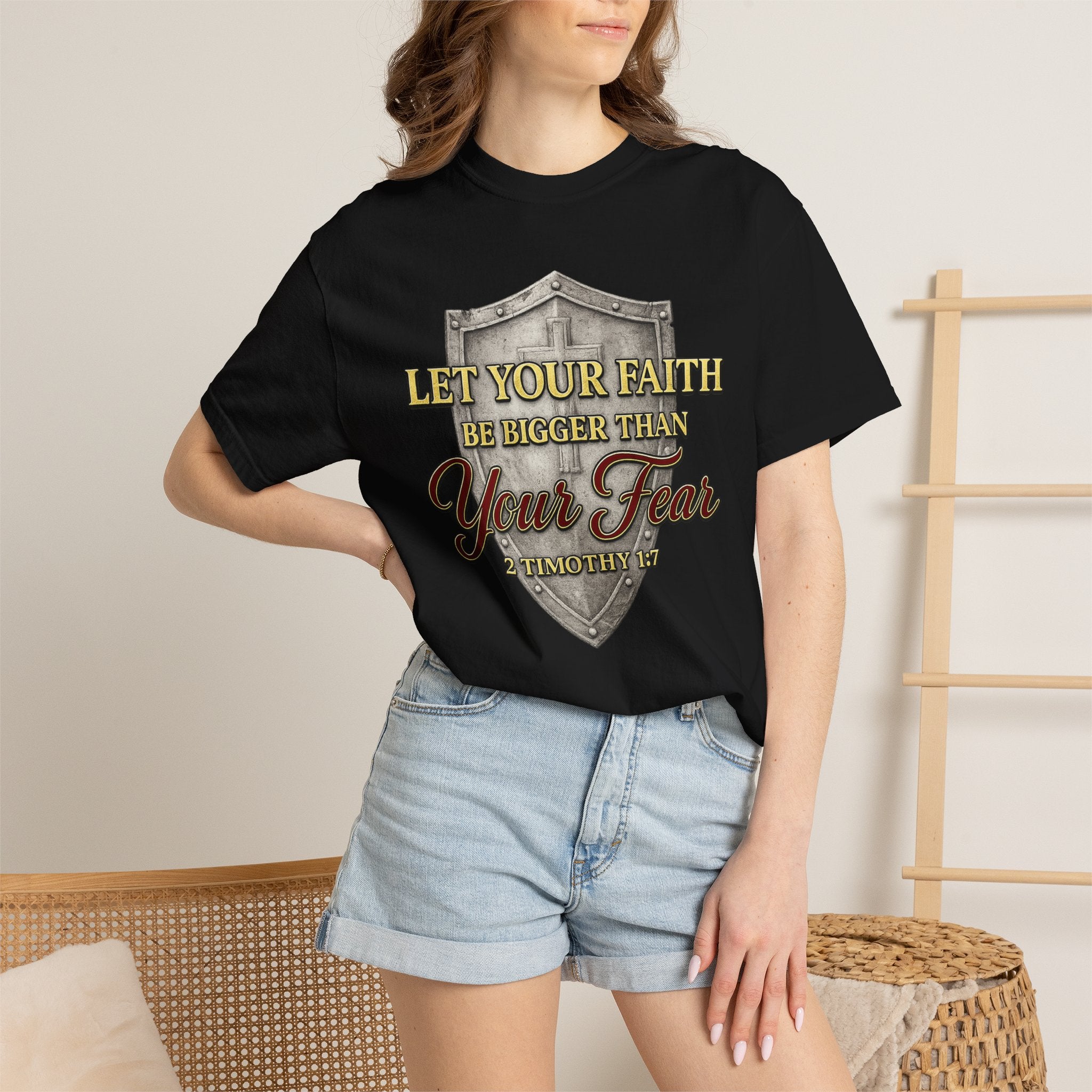 Faith Shield T-Shirt — "Let Your Faith Be Bigger Than Your Fear" Inspirational Christian Tee