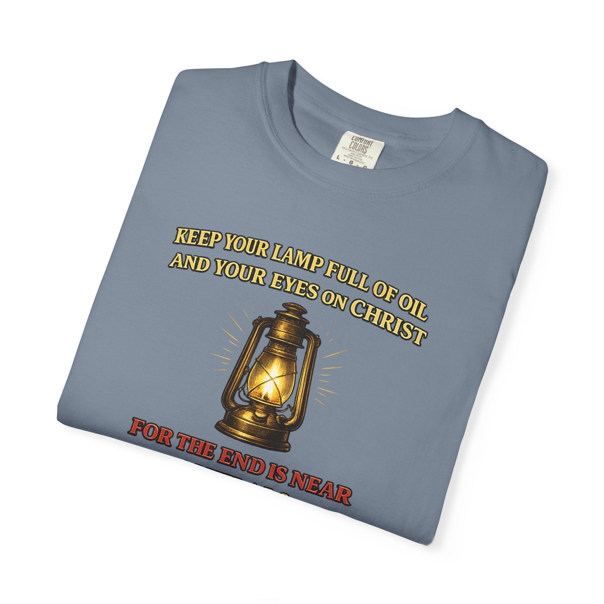 Christian Lantern T-Shirt — "Keep Your Lamp Full of Oil" Scripture Tee