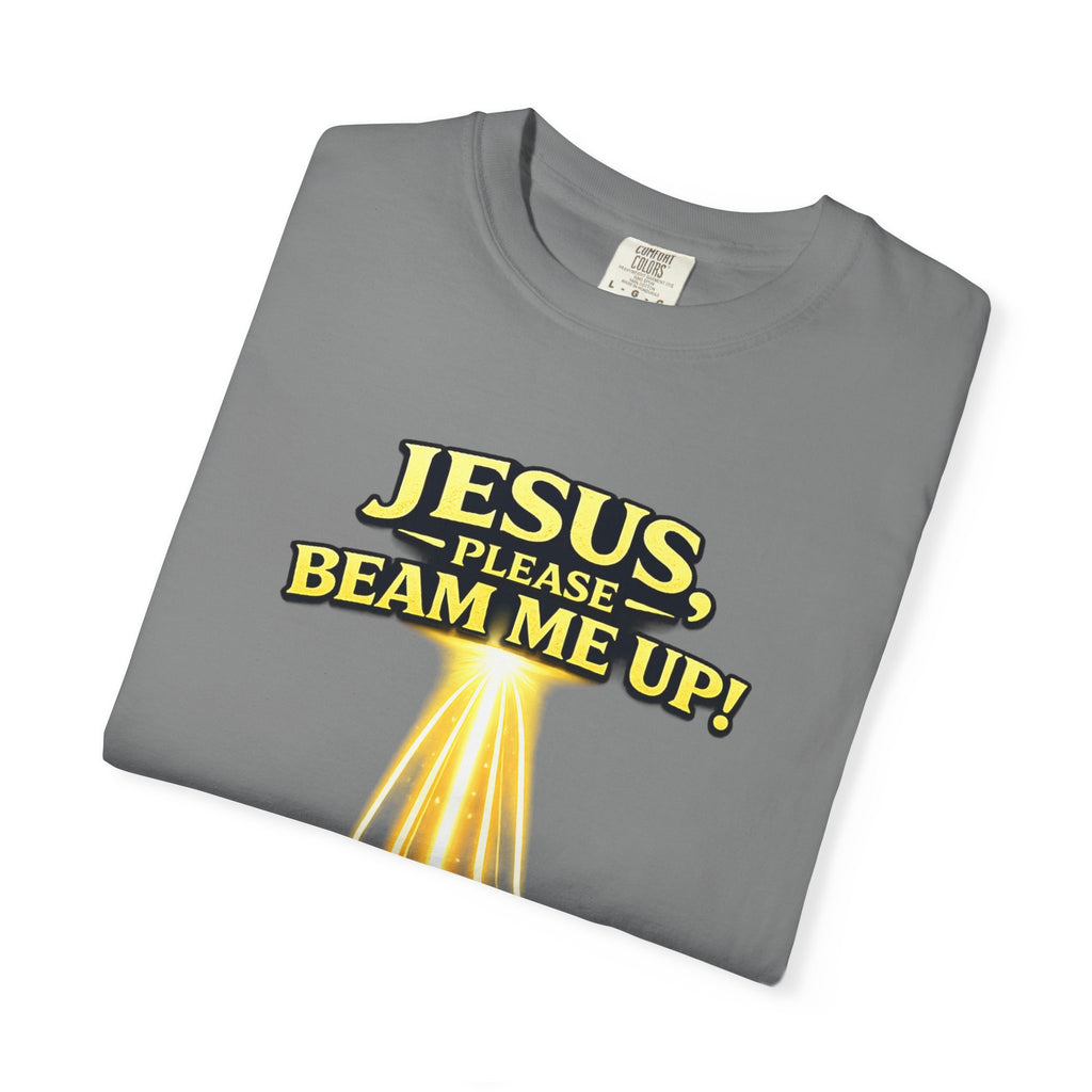 Jesus Please Beam Me Up T-Shirt — Christian Graphic Tee with Heavenly Beam