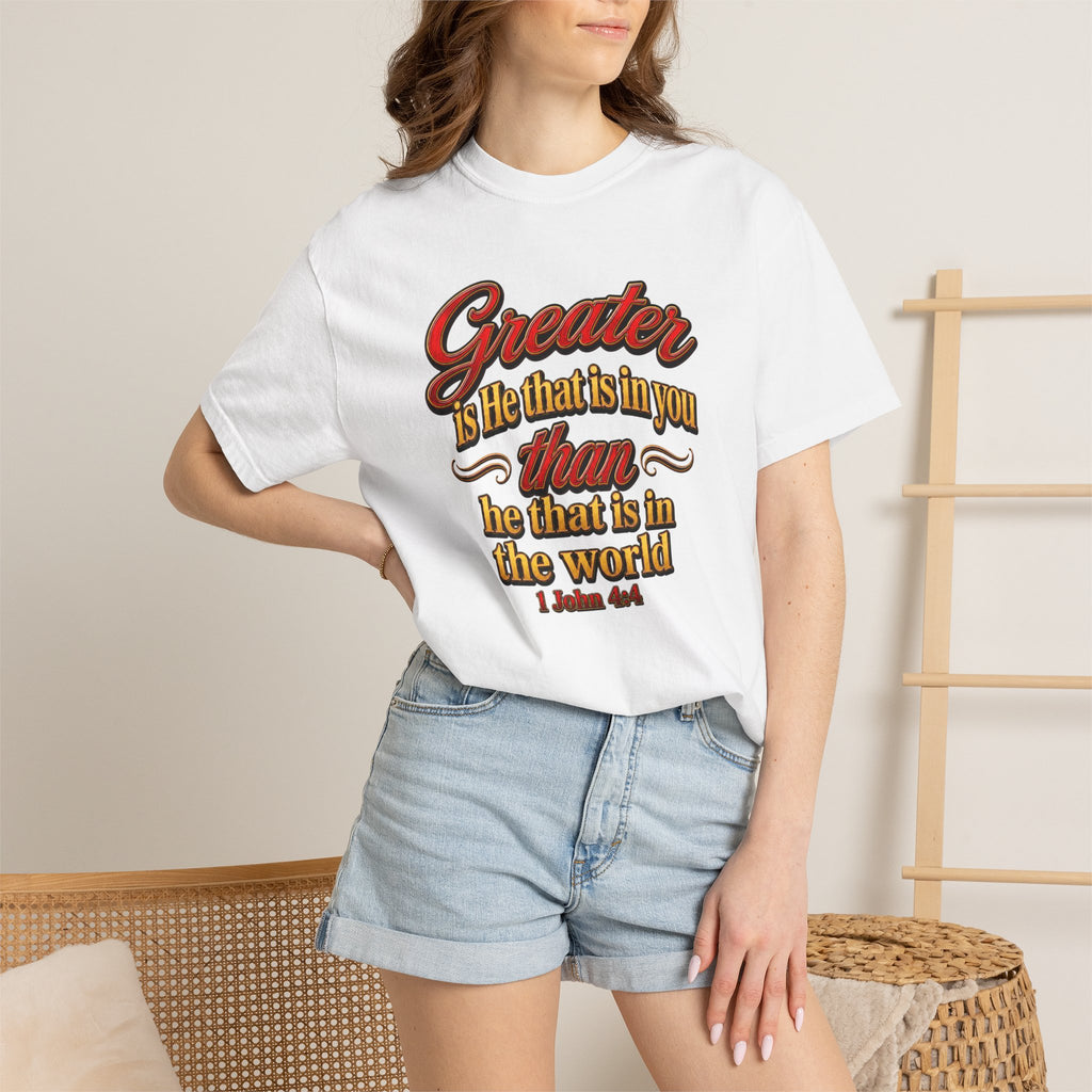 Inspirational Scripture T-Shirt — "Greater is He that is in you" 1 John 4:4