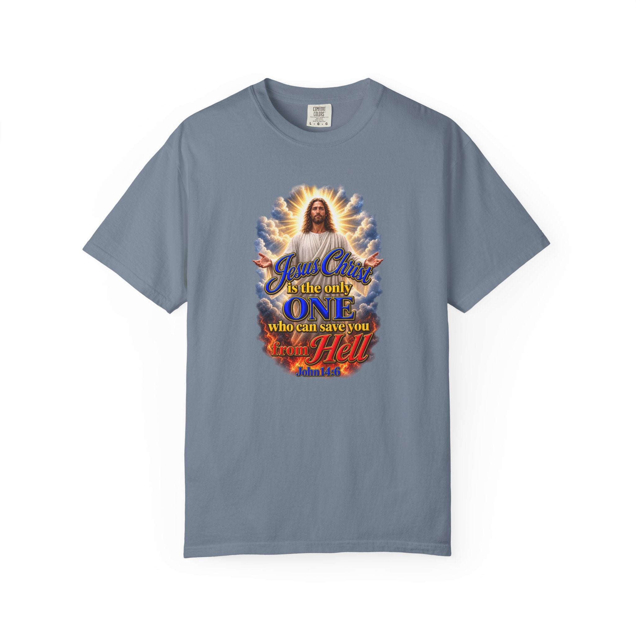 Christian Jesus Graphic T‑Shirt — "Jesus Christ is the only one who can save you from Hell" (Full Armor of God, Religious Faith Tee)