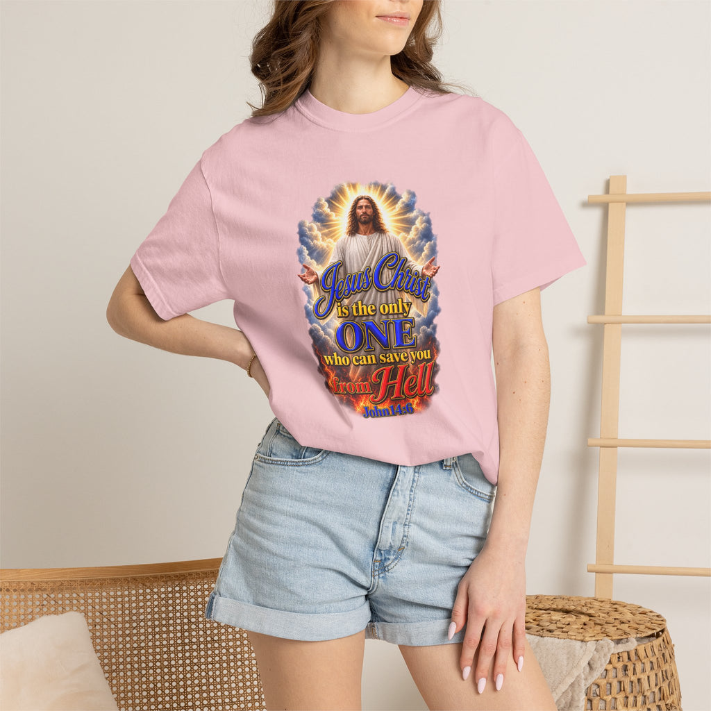 Christian Jesus Graphic T‑Shirt — "Jesus Christ is the only one who can save you from Hell" (Full Armor of God, Religious Faith Tee)