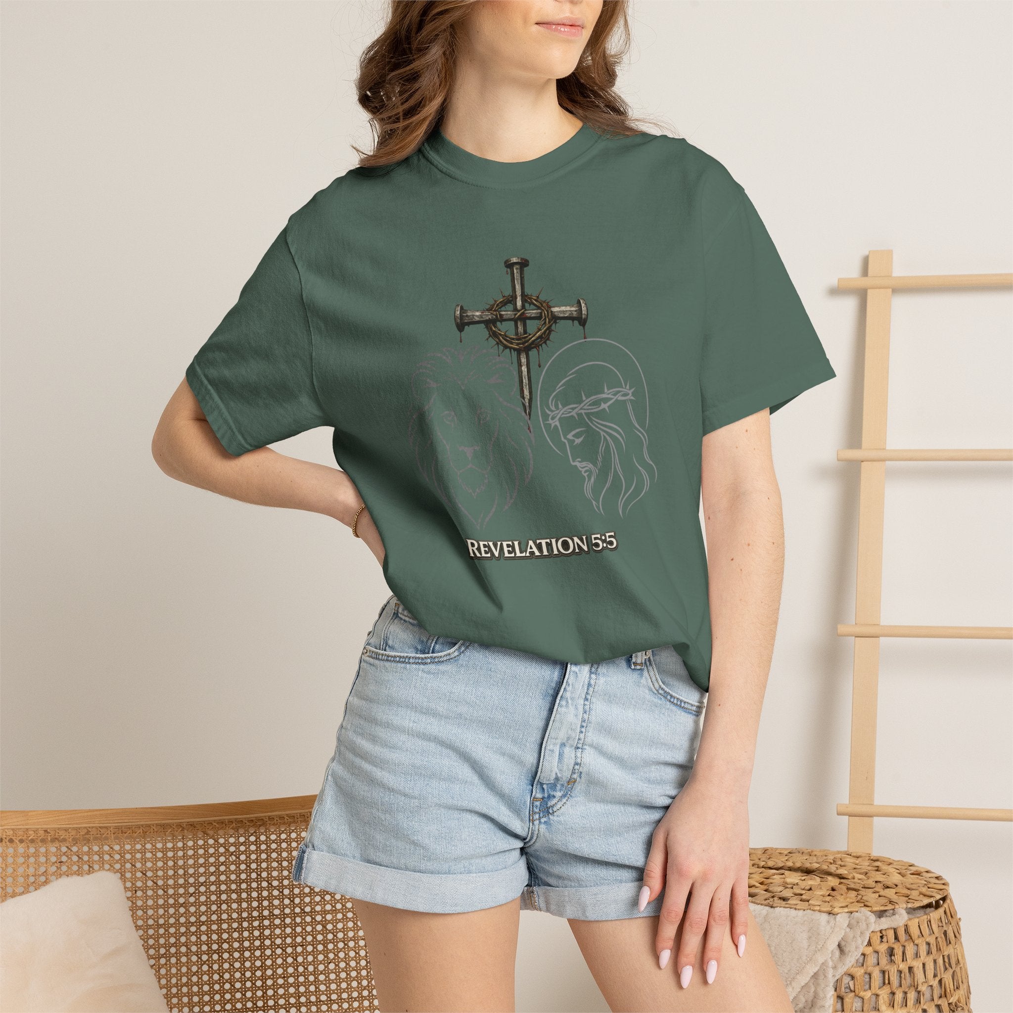 Christian Lion & Cross T-Shirt — 'Revelation 5' Faith Graphic Tee