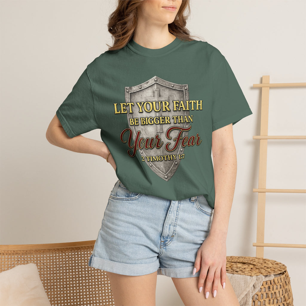 Faith Shield T-Shirt — "Let Your Faith Be Bigger Than Your Fear" Inspirational Christian Tee