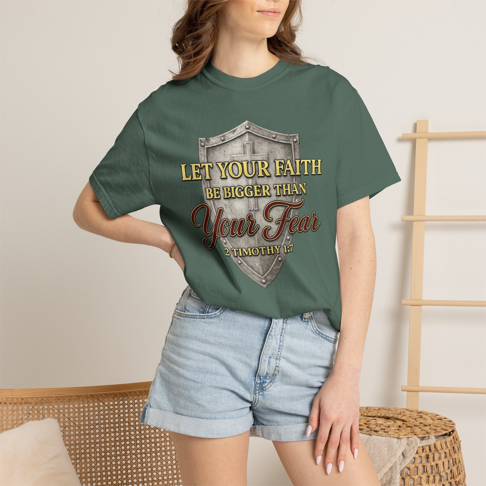 Faith Shield T-Shirt — "Let Your Faith Be Bigger Than Your Fear" Inspirational Christian Tee