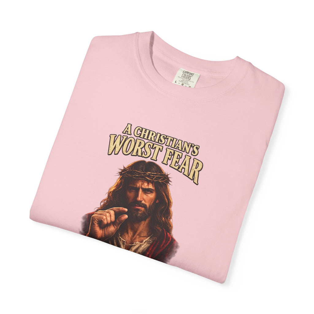 Christian T-Shirt "A Christian's Worst Fear" — Jesus Graphic Tee with "Full Armor of God" Back