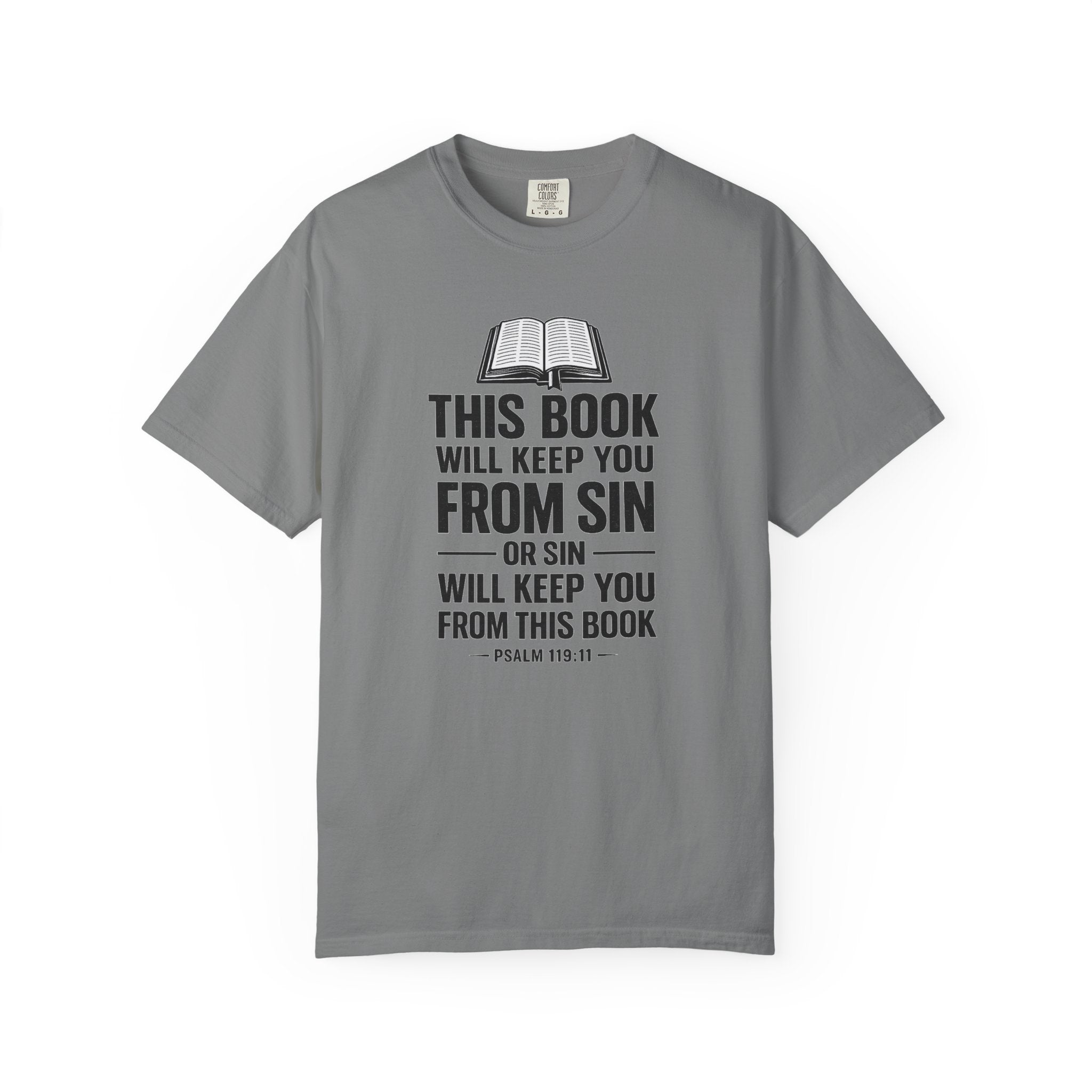Religious T-Shirt — "This Book Will Keep You From Sin" Christian Bible Tee