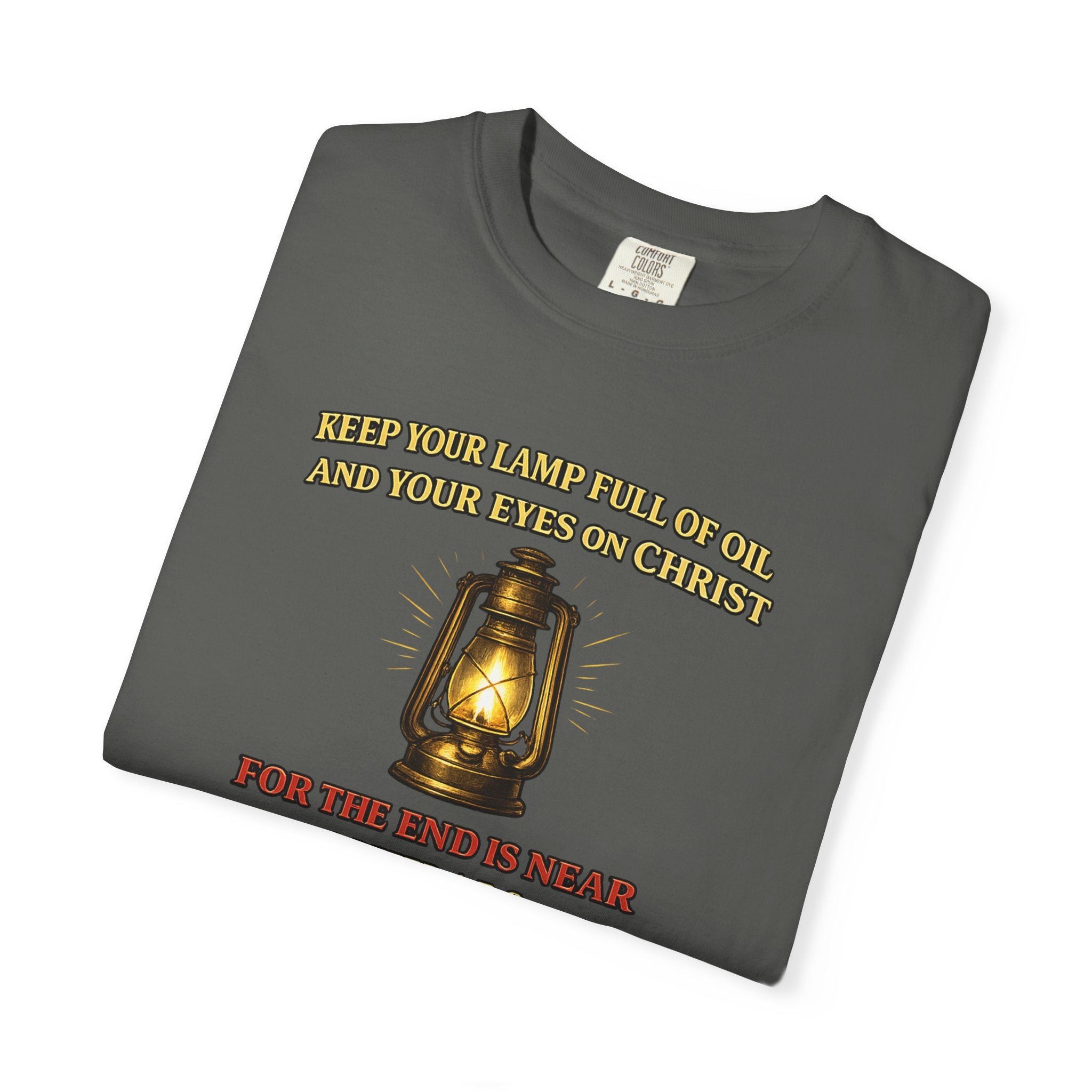 Christian Lantern T-Shirt — "Keep Your Lamp Full of Oil" Scripture Tee