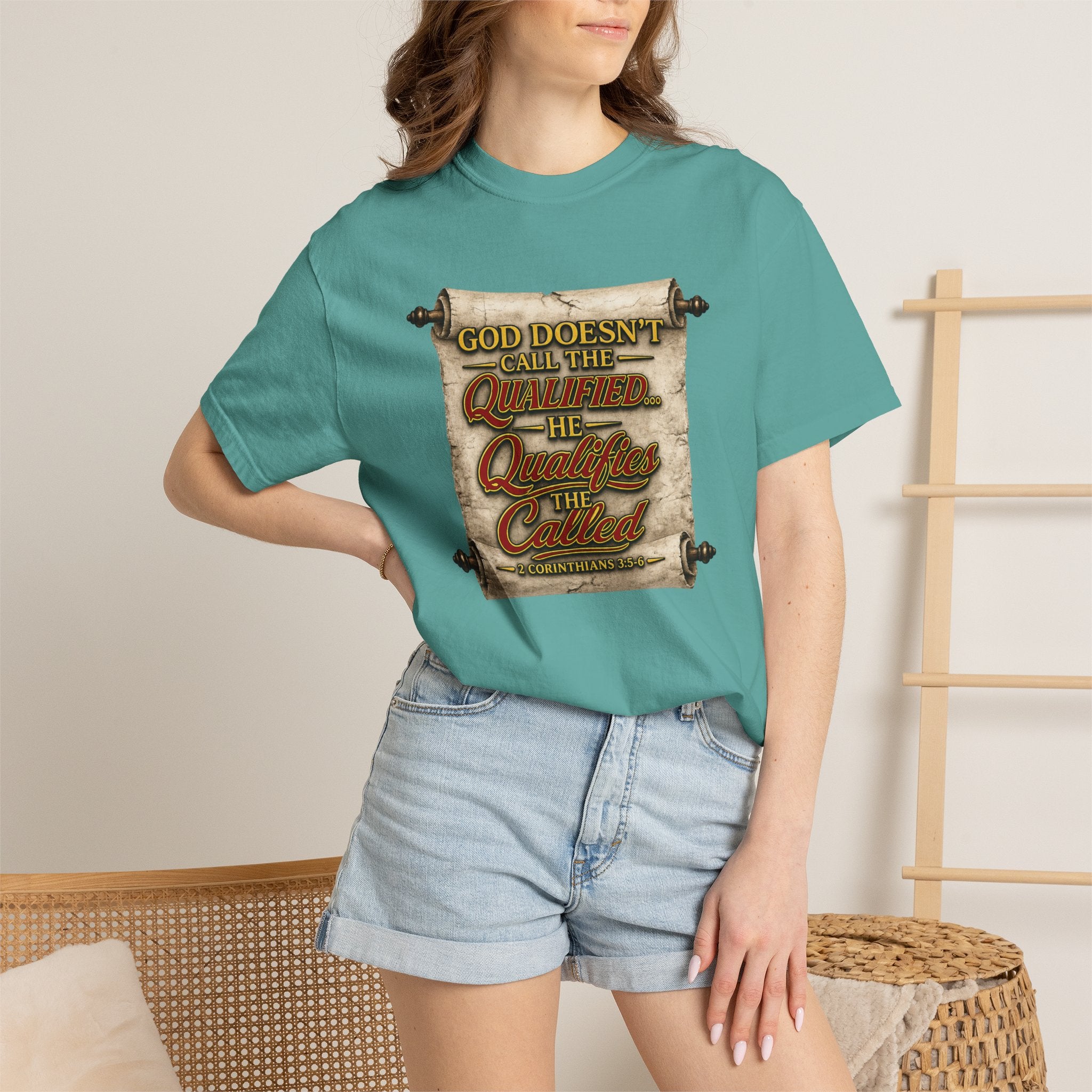 T-Shirt — "God Doesn't Call the Qualified, He Calls the Called" Scroll Christian Graphic