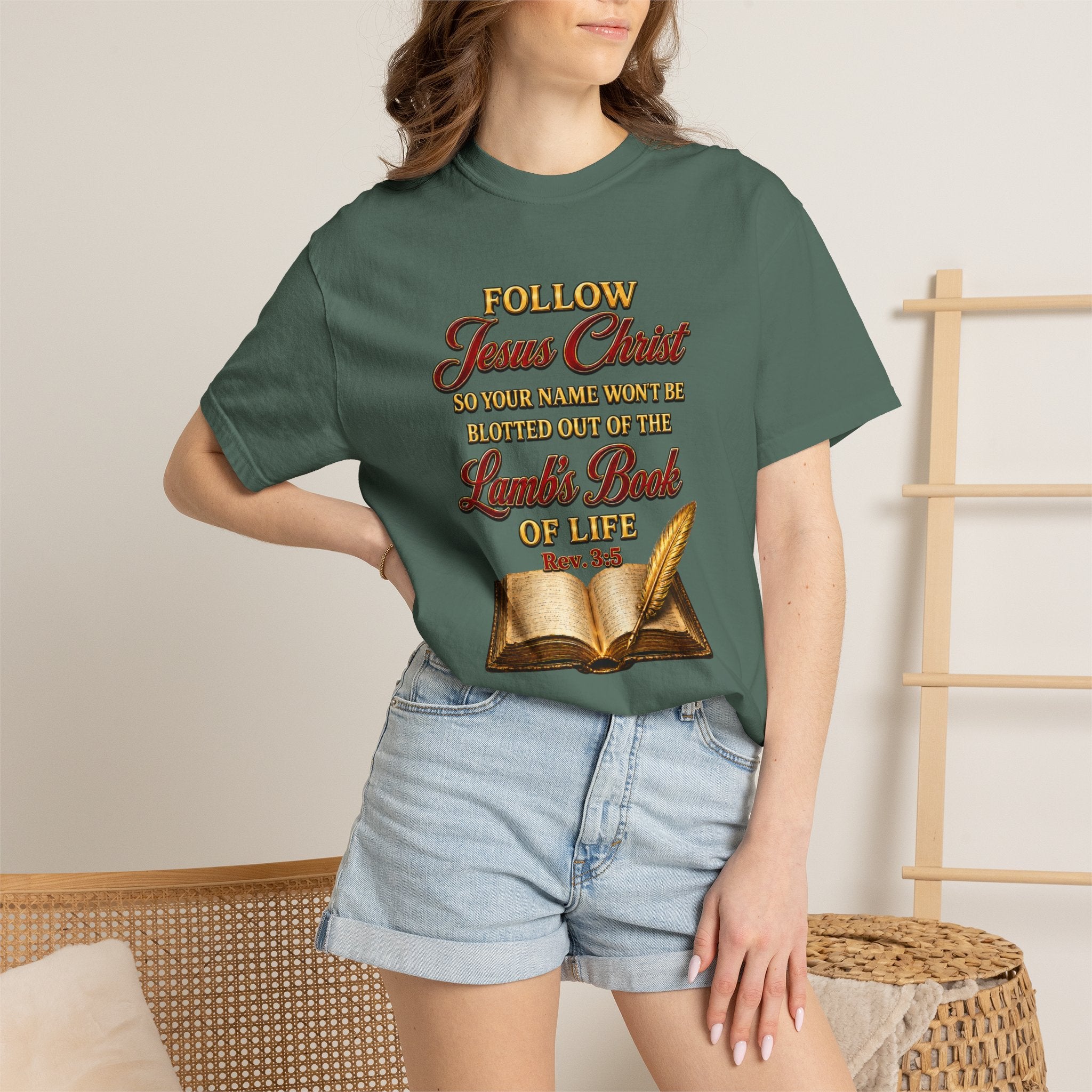 Christian T-Shirt - "Follow Jesus Christ" Bible Verse Graphic Tee (Book of Life)