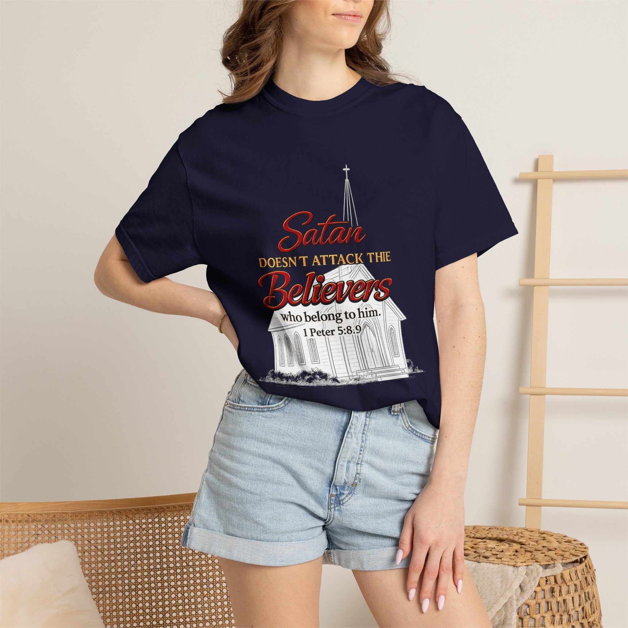 Christian Statement T-Shirt — "Satan Doesn't Attack the Believers" Church Scripture Tee