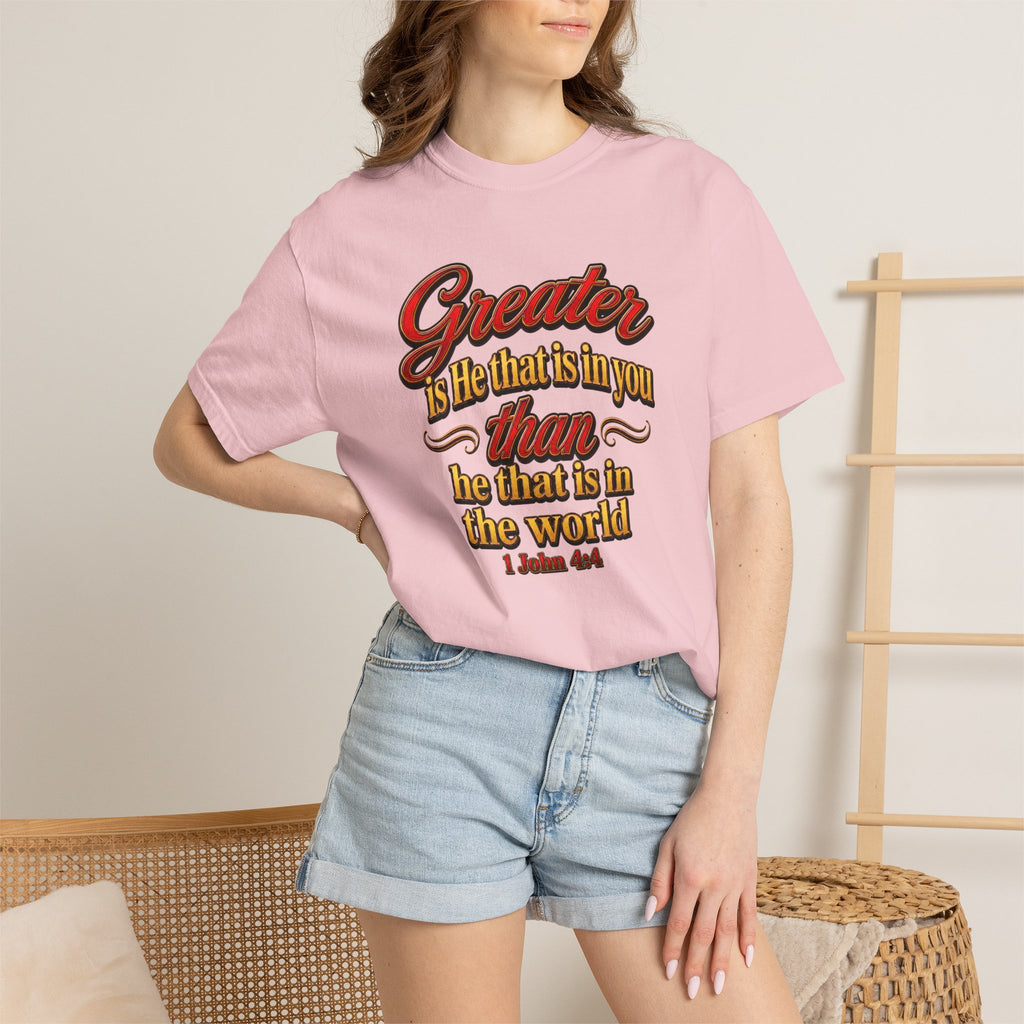 Inspirational Scripture T-Shirt — "Greater is He that is in you" 1 John 4:4