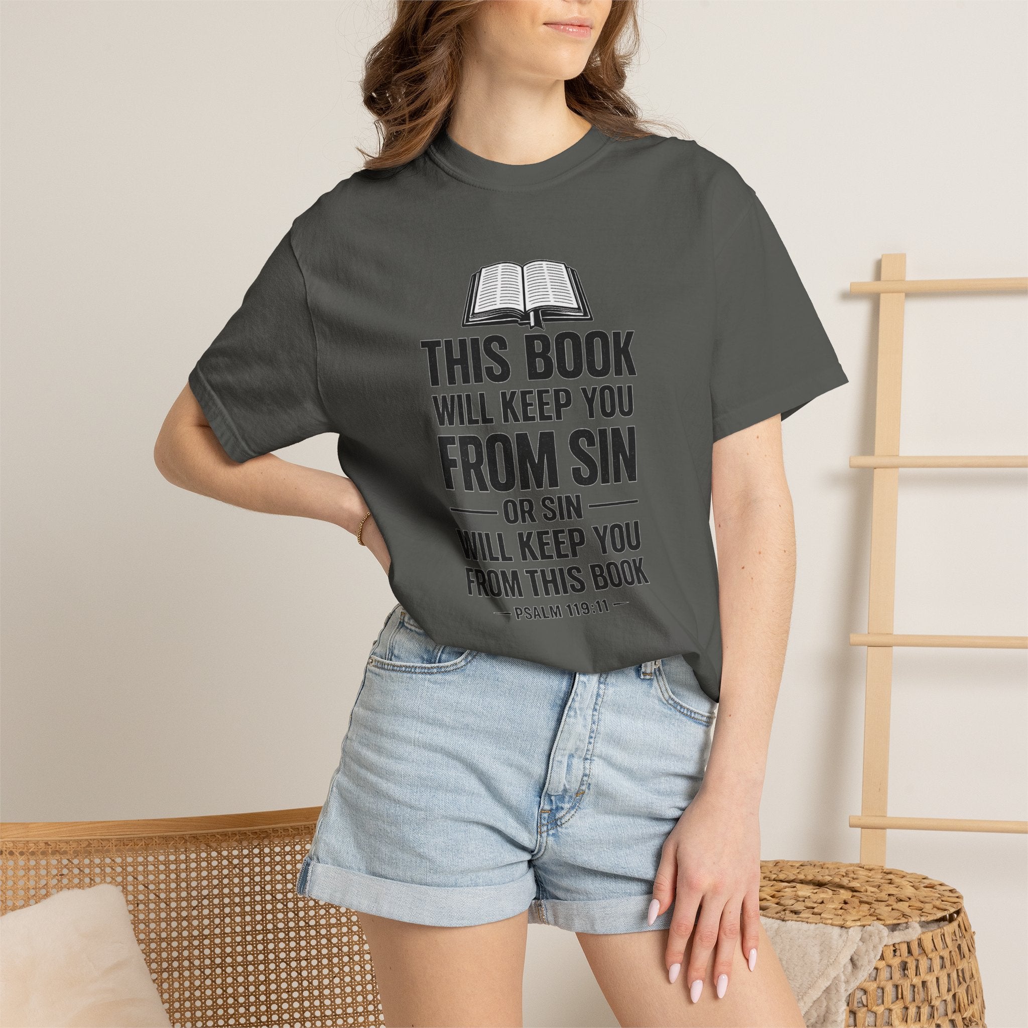 Religious T-Shirt — "This Book Will Keep You From Sin" Christian Bible Tee