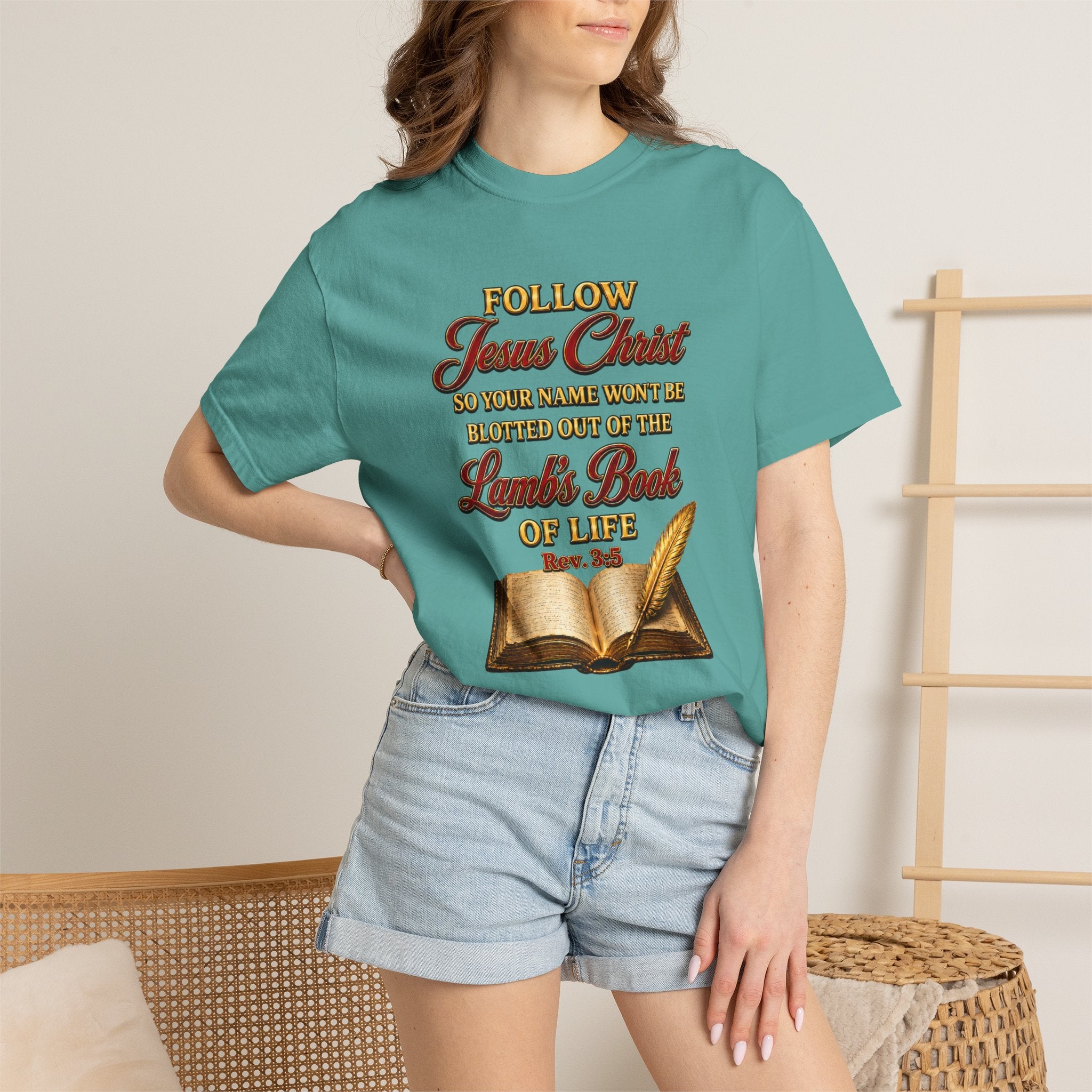 Christian T-Shirt - "Follow Jesus Christ" Bible Verse Graphic Tee (Book of Life)