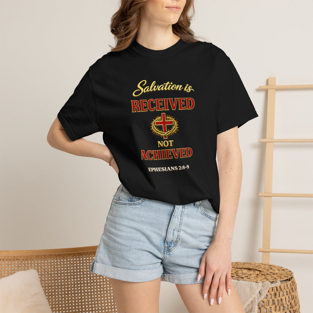 Faith T-Shirt — "Salvation Is Received Not Achieved" Christian Graphic Tee (Full Armor of God)
