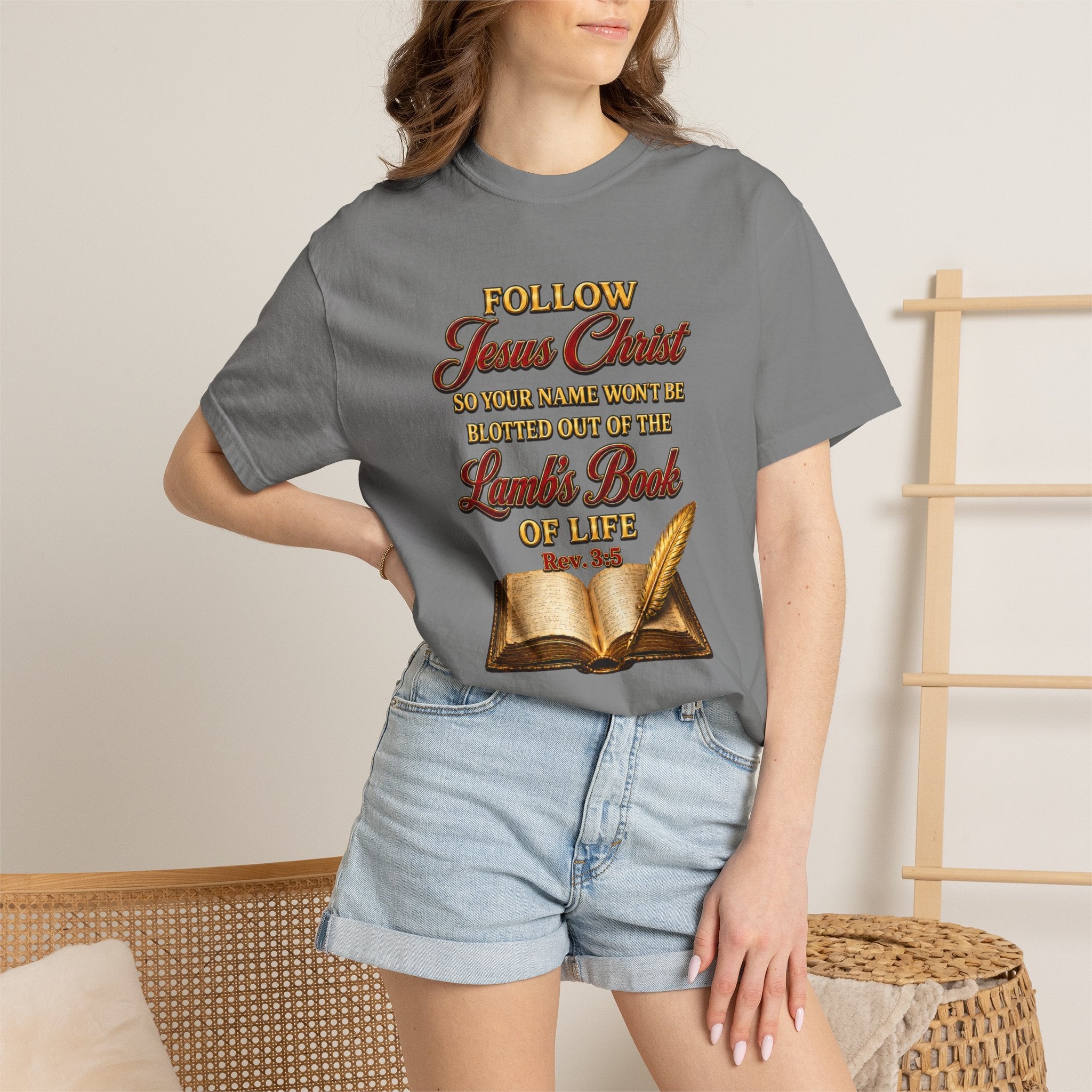 Christian T-Shirt - "Follow Jesus Christ" Bible Verse Graphic Tee (Book of Life)