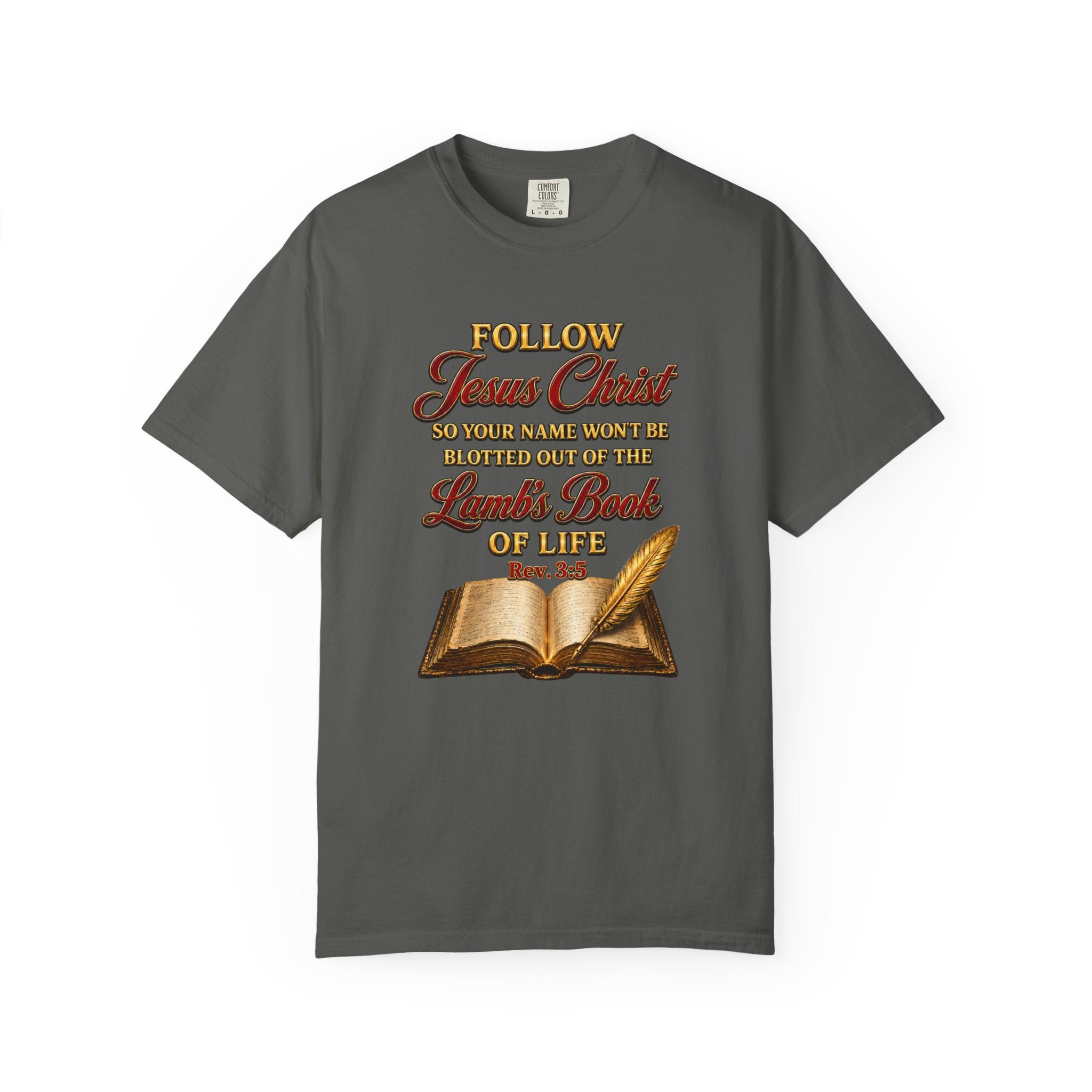 Christian T-Shirt - "Follow Jesus Christ" Bible Verse Graphic Tee (Book of Life)