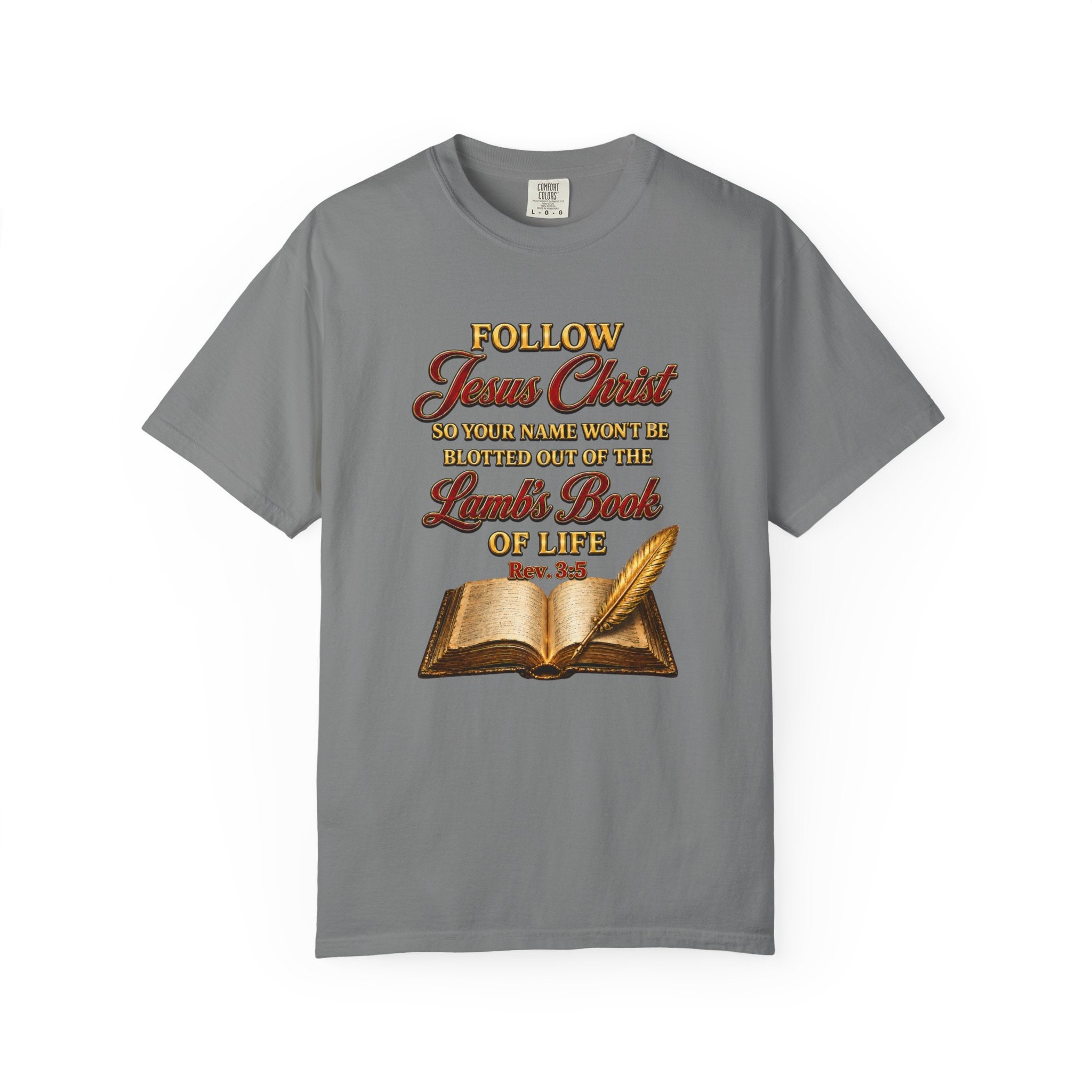 Christian T-Shirt - "Follow Jesus Christ" Bible Verse Graphic Tee (Book of Life)