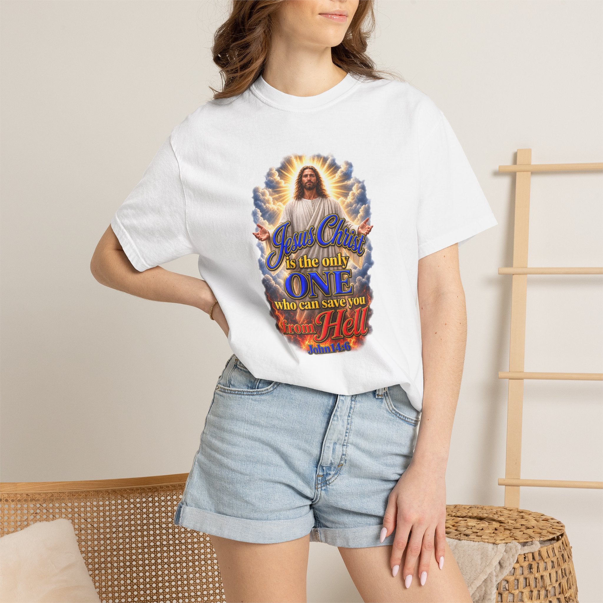 Christian Jesus Graphic T‑Shirt — "Jesus Christ is the only one who can save you from Hell" (Full Armor of God, Religious Faith Tee)