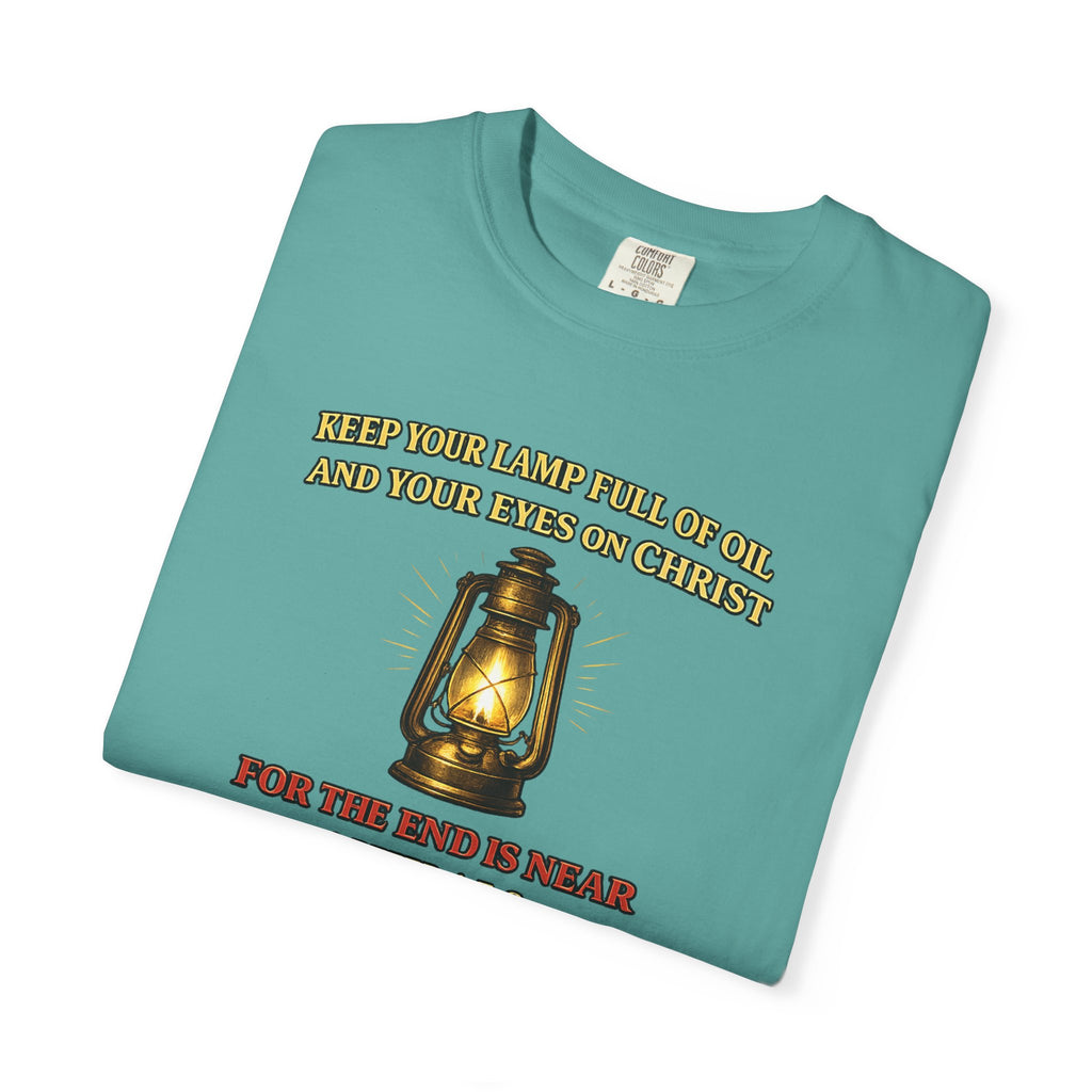 Christian Lantern T-Shirt — "Keep Your Lamp Full of Oil" Scripture Tee
