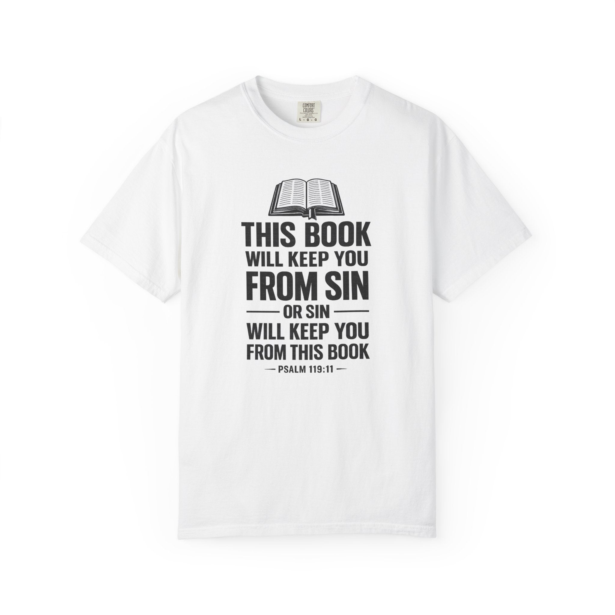 Religious T-Shirt — "This Book Will Keep You From Sin" Christian Bible Tee