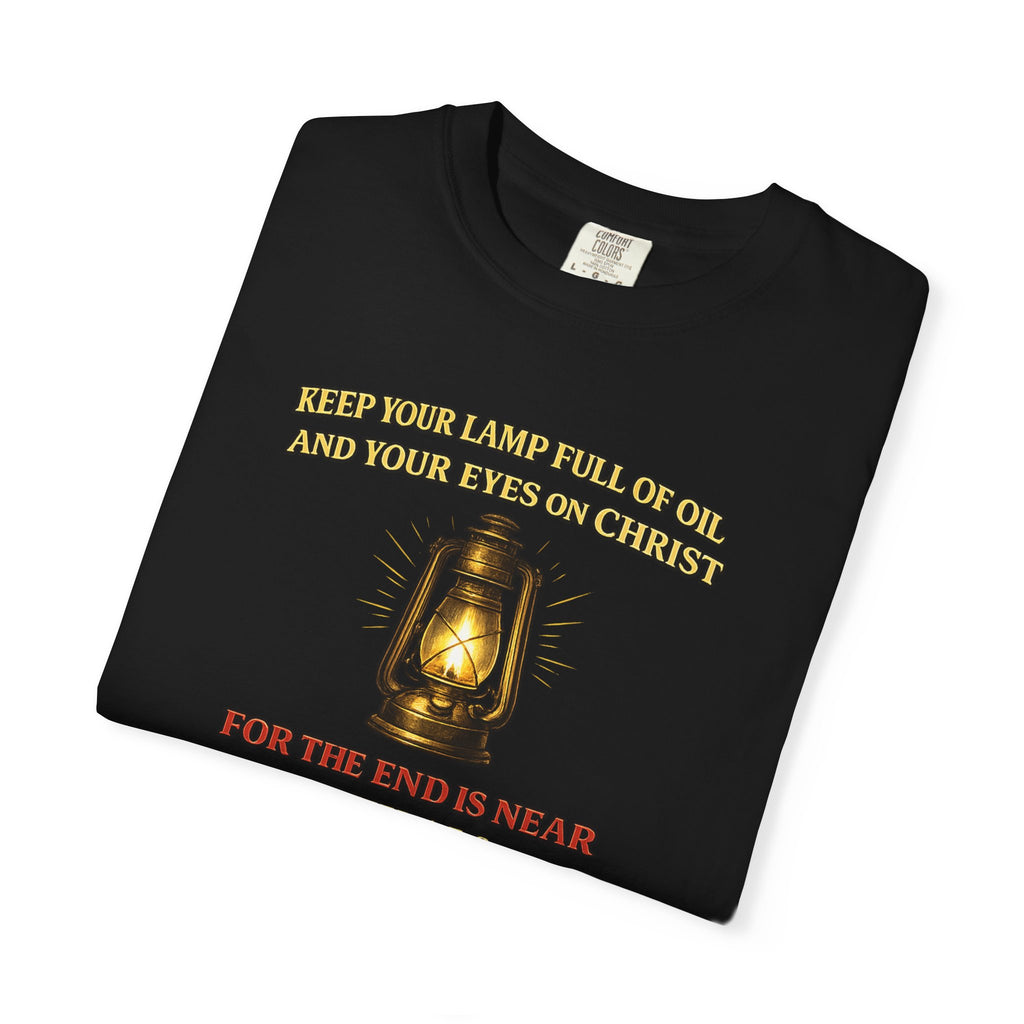 Christian Lantern T-Shirt — "Keep Your Lamp Full of Oil" Scripture Tee