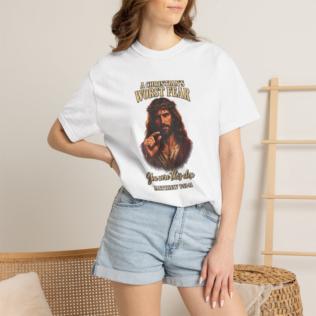 Christian T-Shirt "A Christian's Worst Fear" — Jesus Graphic Tee with "Full Armor of God" Back
