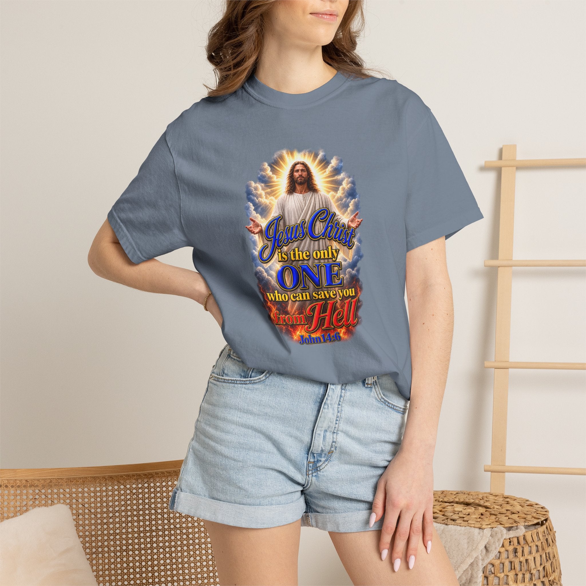 Christian Jesus Graphic T‑Shirt — "Jesus Christ is the only one who can save you from Hell" (Full Armor of God, Religious Faith Tee)