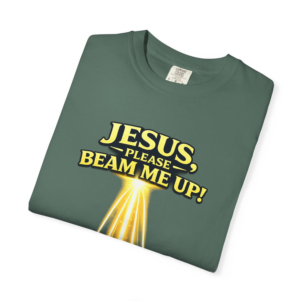 Jesus Please Beam Me Up T-Shirt — Christian Graphic Tee with Heavenly Beam