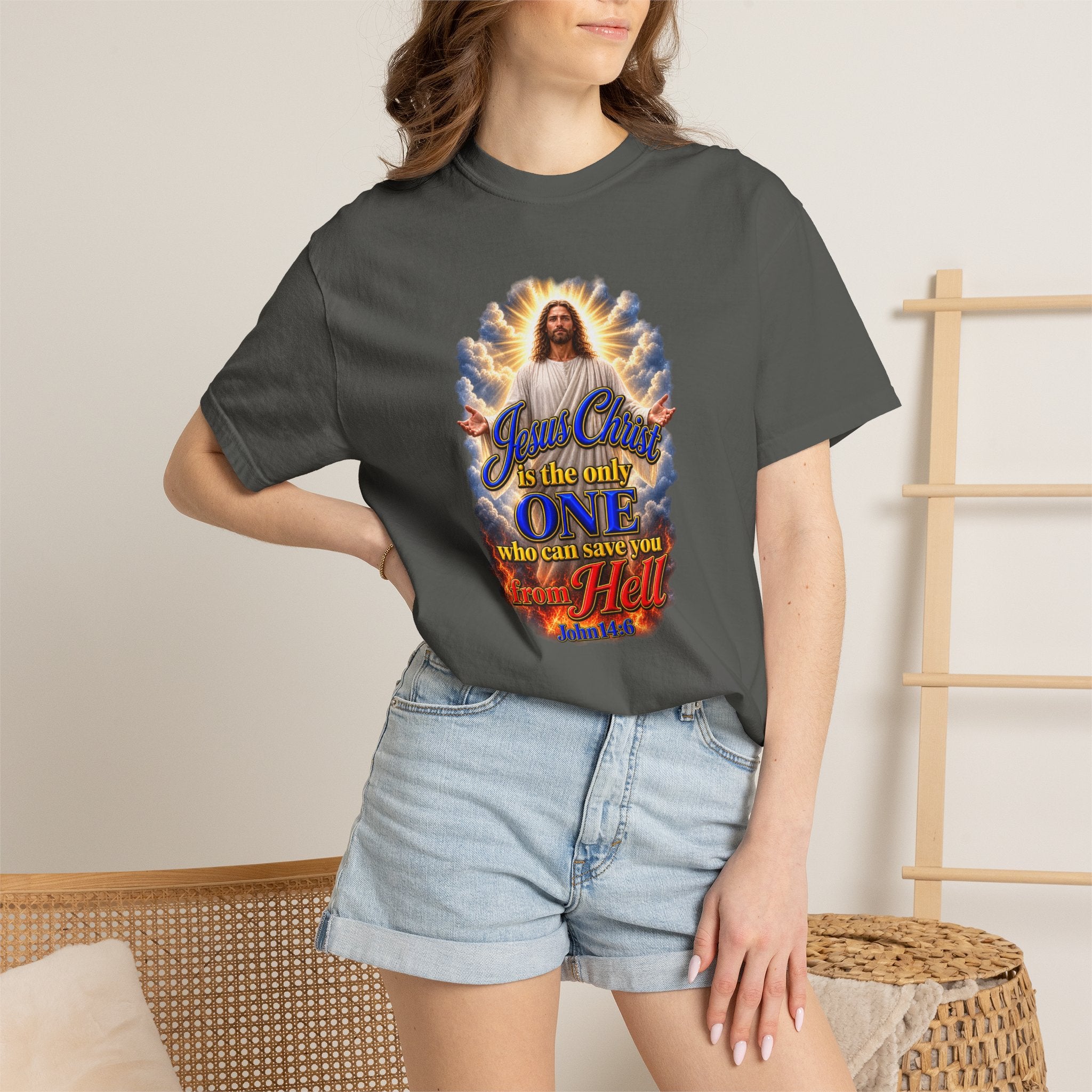 Christian Jesus Graphic T‑Shirt — "Jesus Christ is the only one who can save you from Hell" (Full Armor of God, Religious Faith Tee)