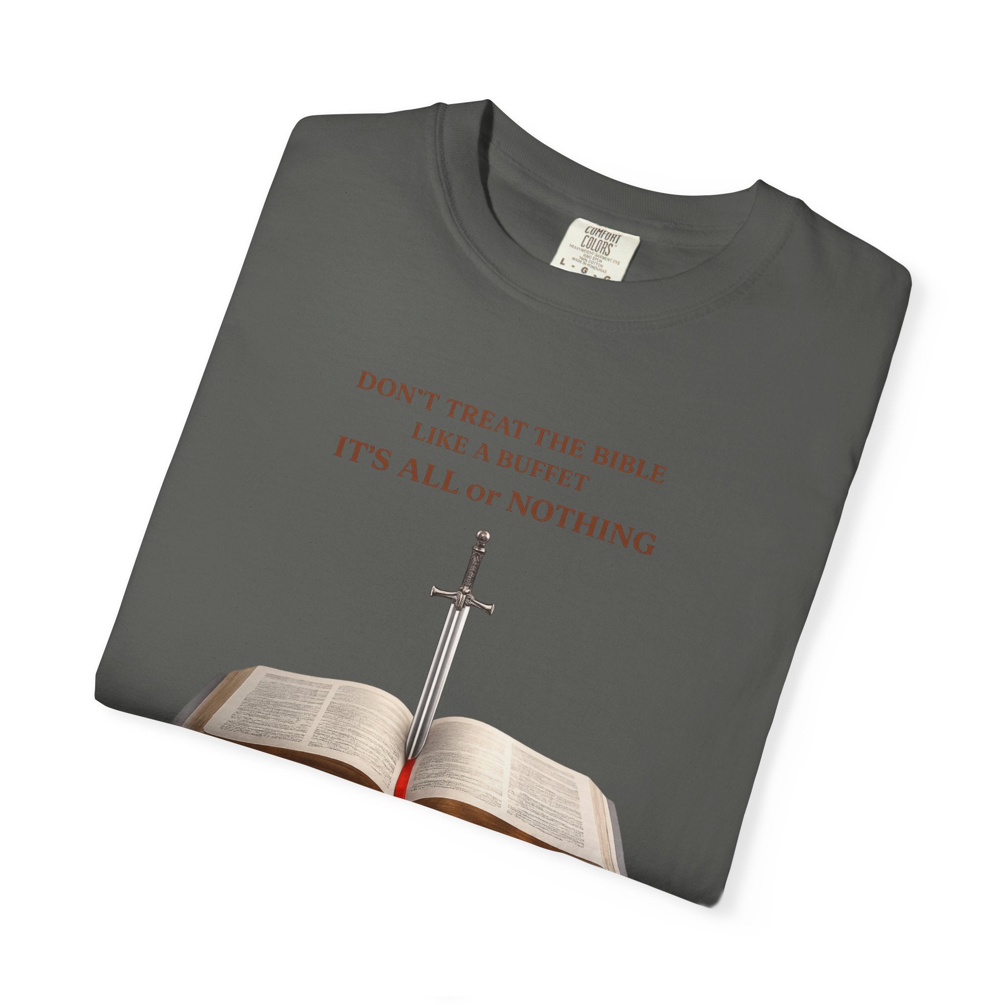 Bible & Sword T‑Shirt — Faith, Justice & Courage Christian Tee