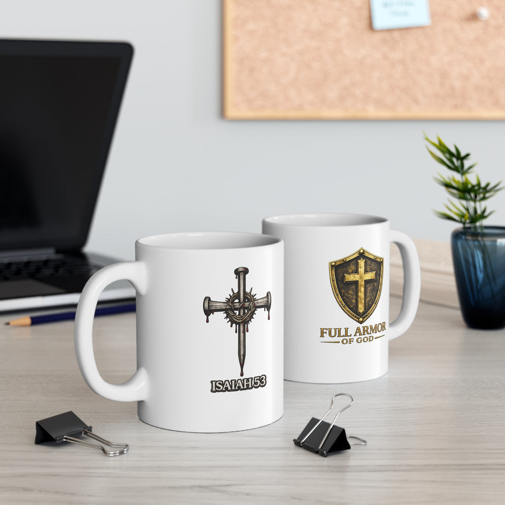 Christian Faith Mug — Isaiah 53 Cross with Crown of Thorns 11oz
