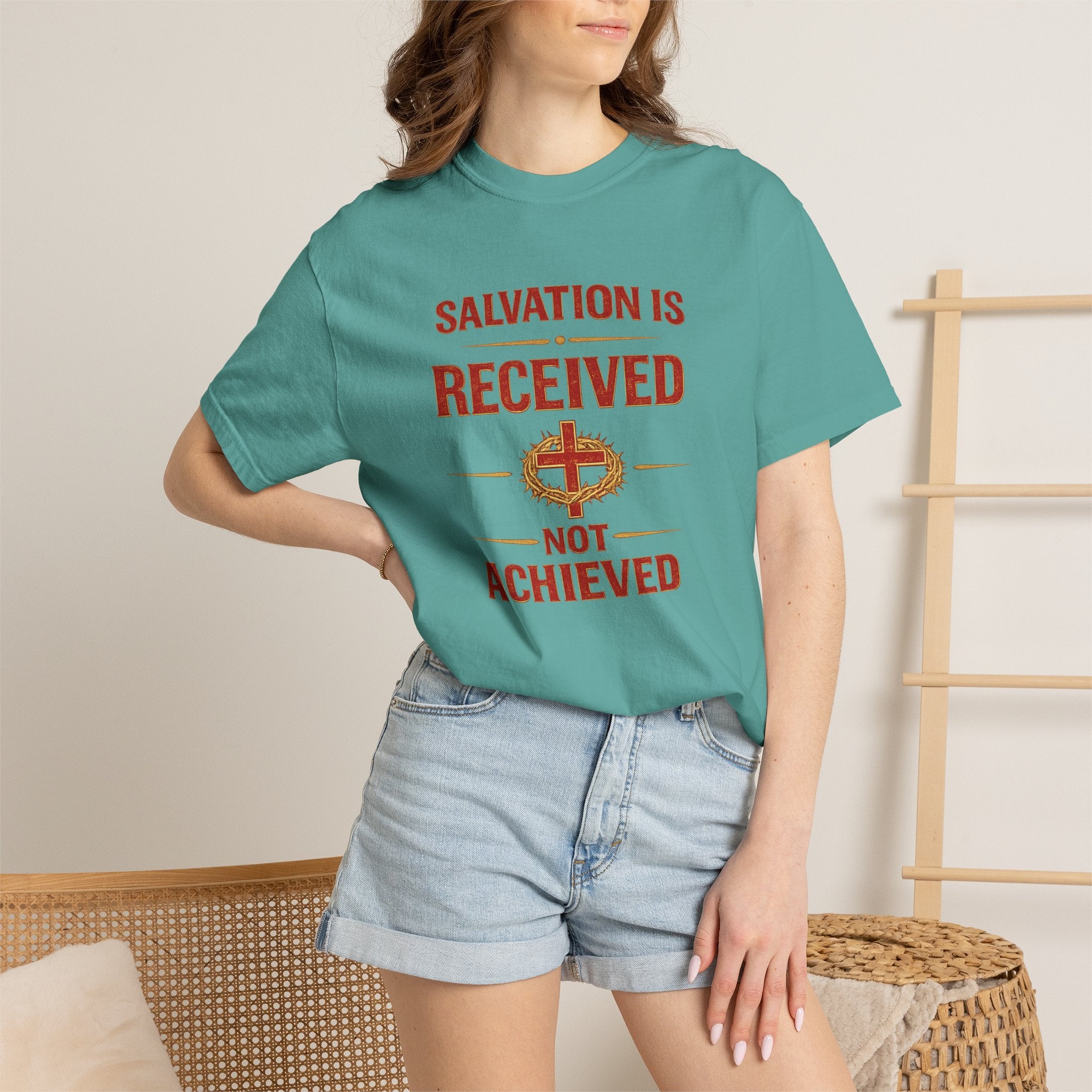 Salvation Is Received Not Achieved T-Shirt — Christian Faith Gospel Tee