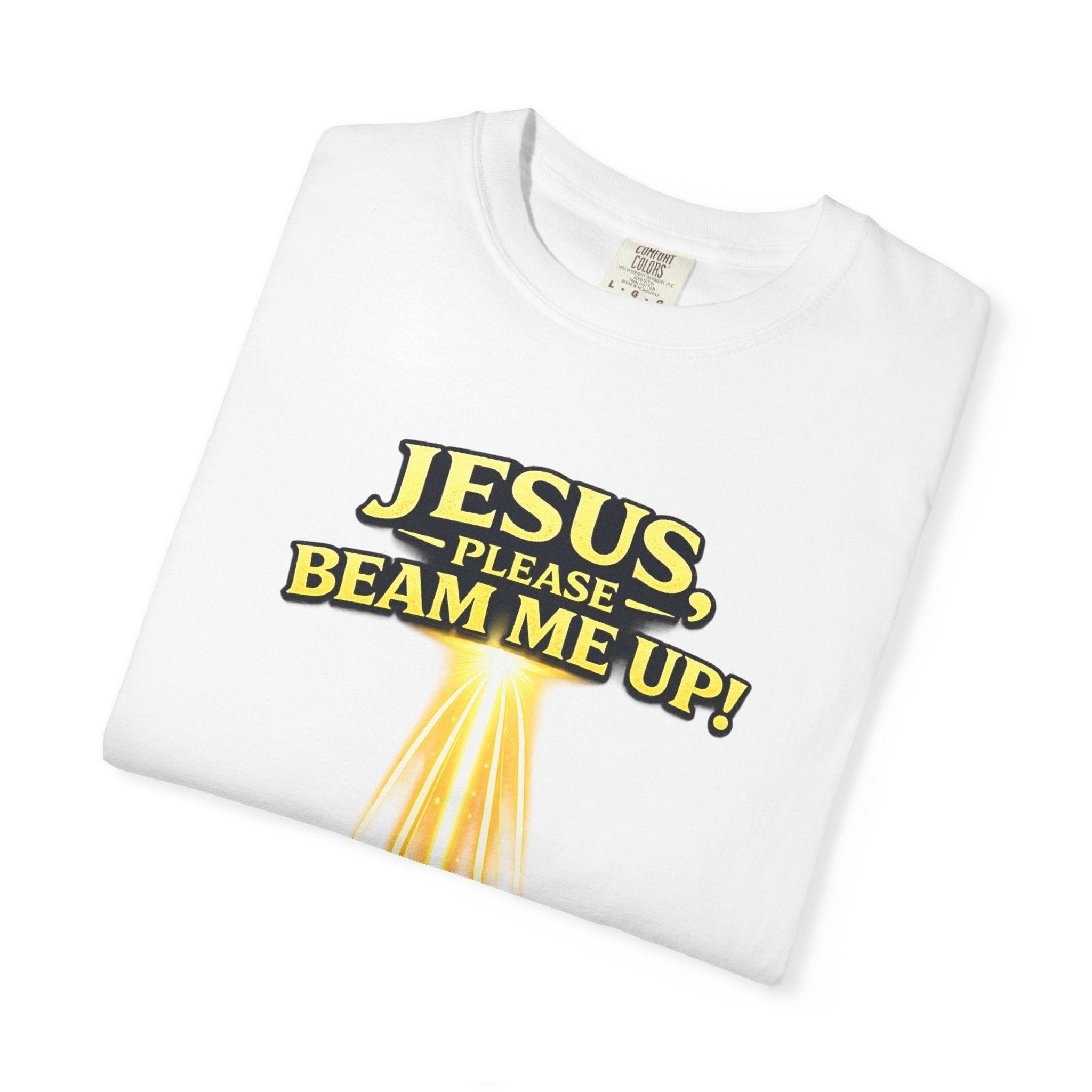 Jesus Please Beam Me Up T-Shirt — Christian Graphic Tee with Heavenly Beam