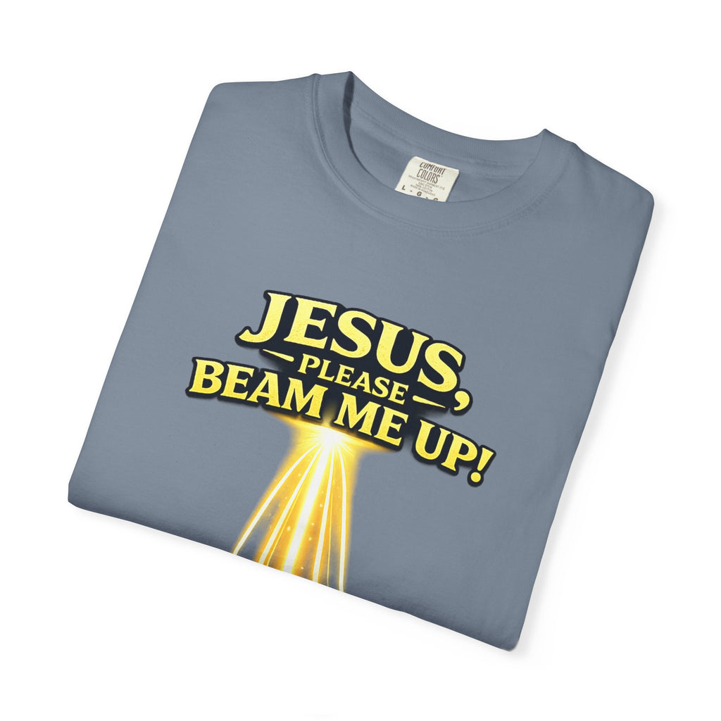 Jesus Please Beam Me Up T-Shirt — Christian Graphic Tee with Heavenly Beam