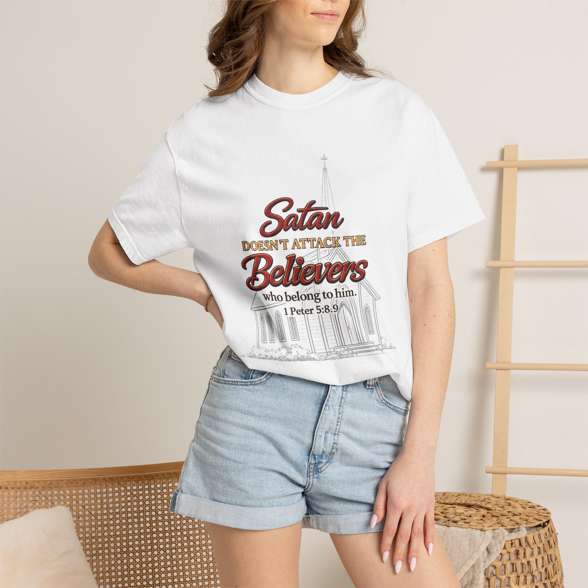 Christian Statement T-Shirt — "Satan Doesn't Attack the Believers" Church Scripture Tee