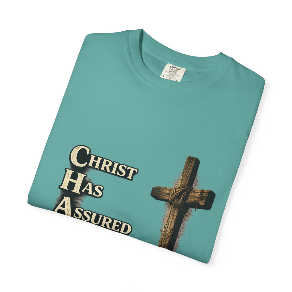 Christian Cross T‑Shirt — "CHAOS: Christ Has Assured Our Salvation" Faith Tee