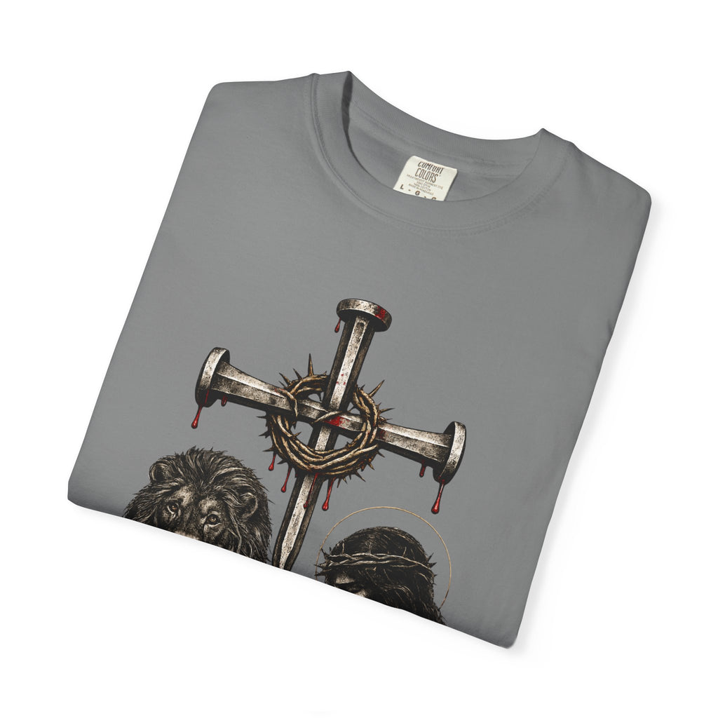 Revelation 5:5 Christian T-Shirt — Lion & Lamb Cross Design