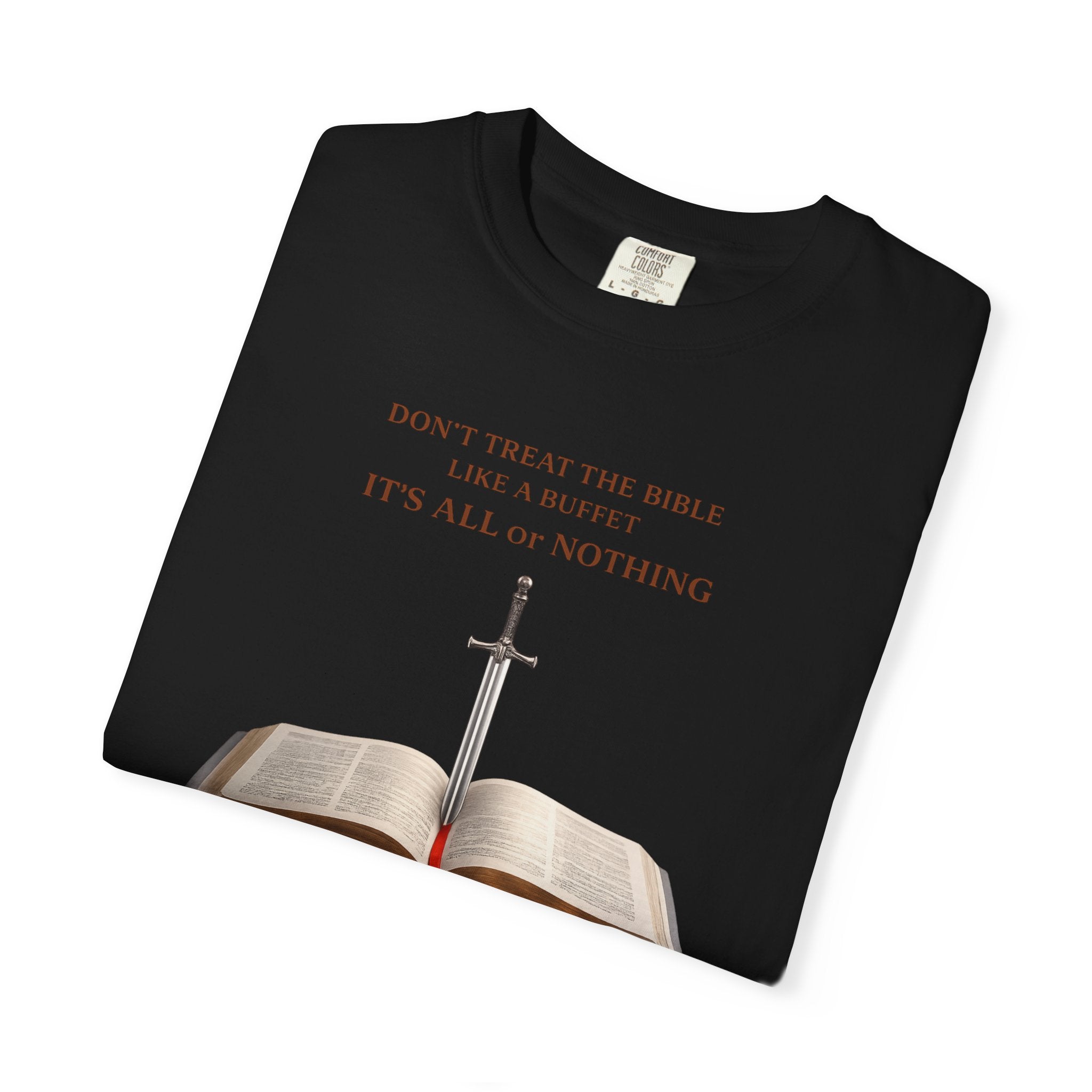 Bible & Sword T‑Shirt — Faith, Justice & Courage Christian Tee