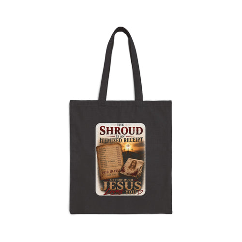 Christian Canvas Tote Bag – “The Shroud Itemized Receipt” Faith Graphic Tote