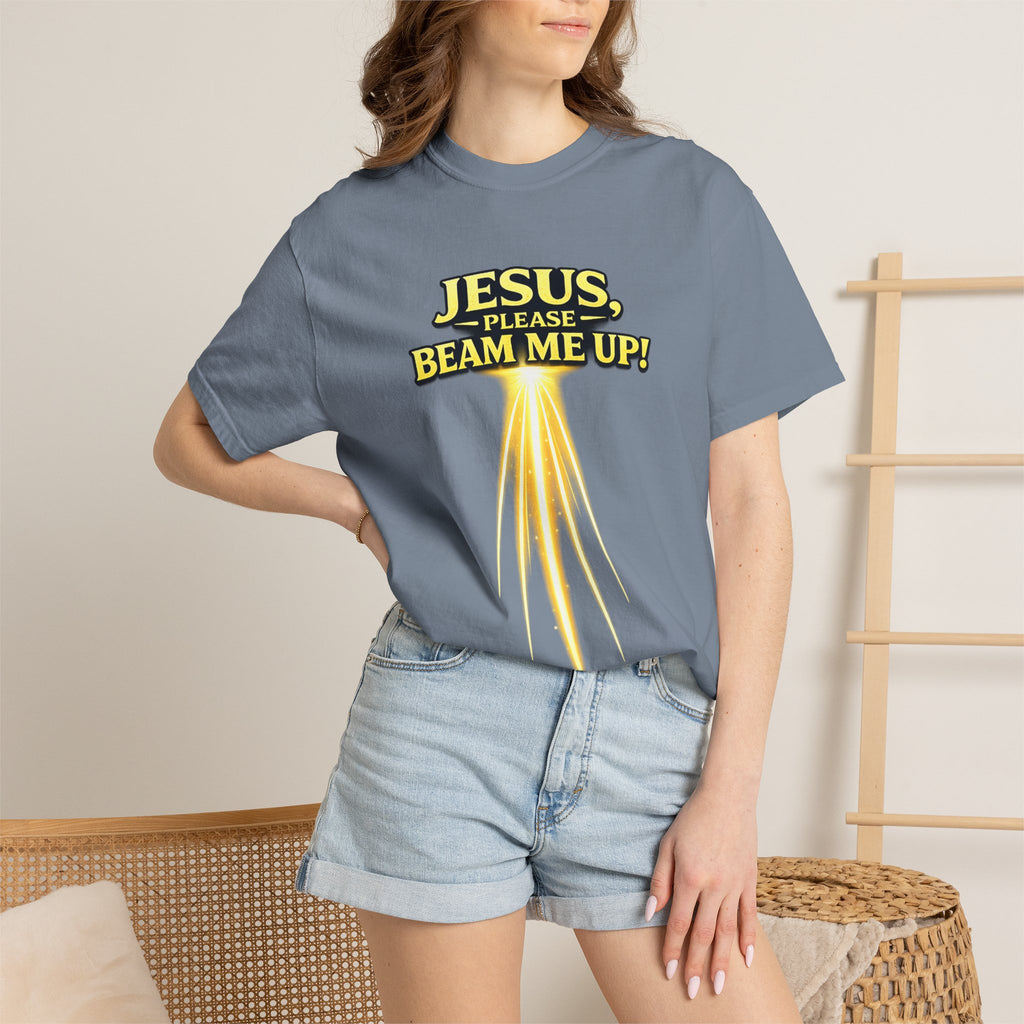 Jesus Please Beam Me Up T-Shirt — Christian Graphic Tee with Heavenly Beam