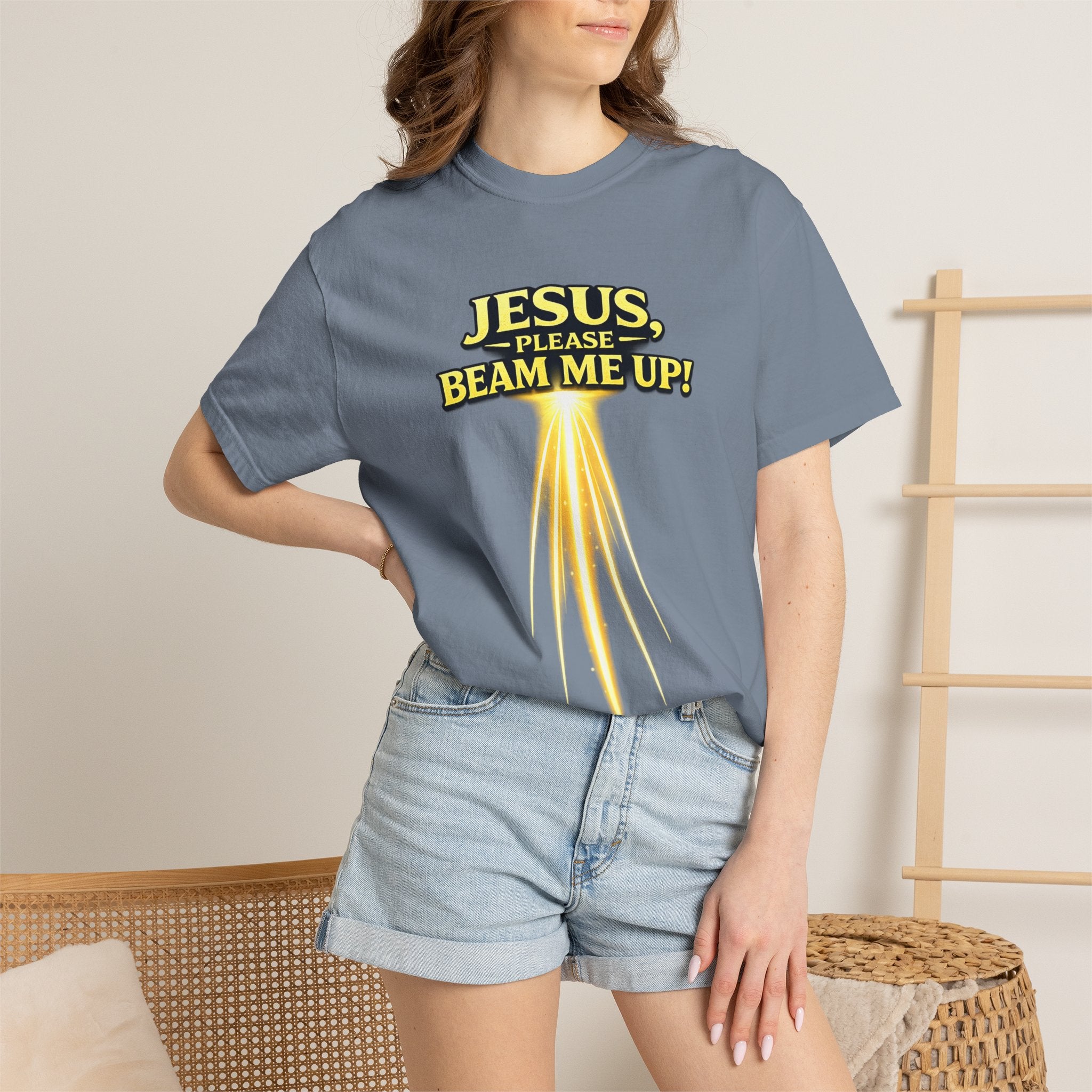 Jesus Please Beam Me Up T-Shirt — Christian Graphic Tee with Heavenly Beam