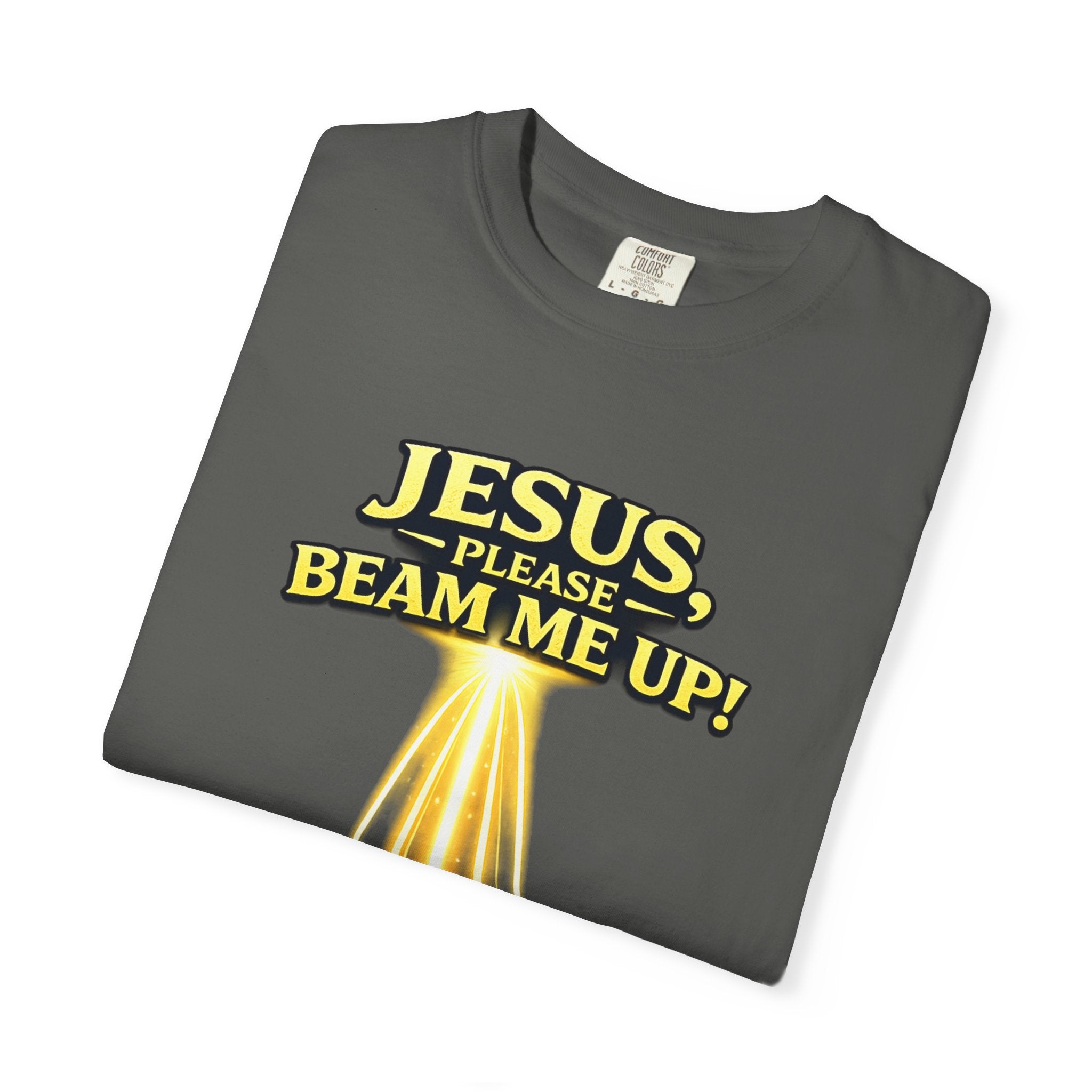 Jesus Please Beam Me Up T-Shirt — Christian Graphic Tee with Heavenly Beam
