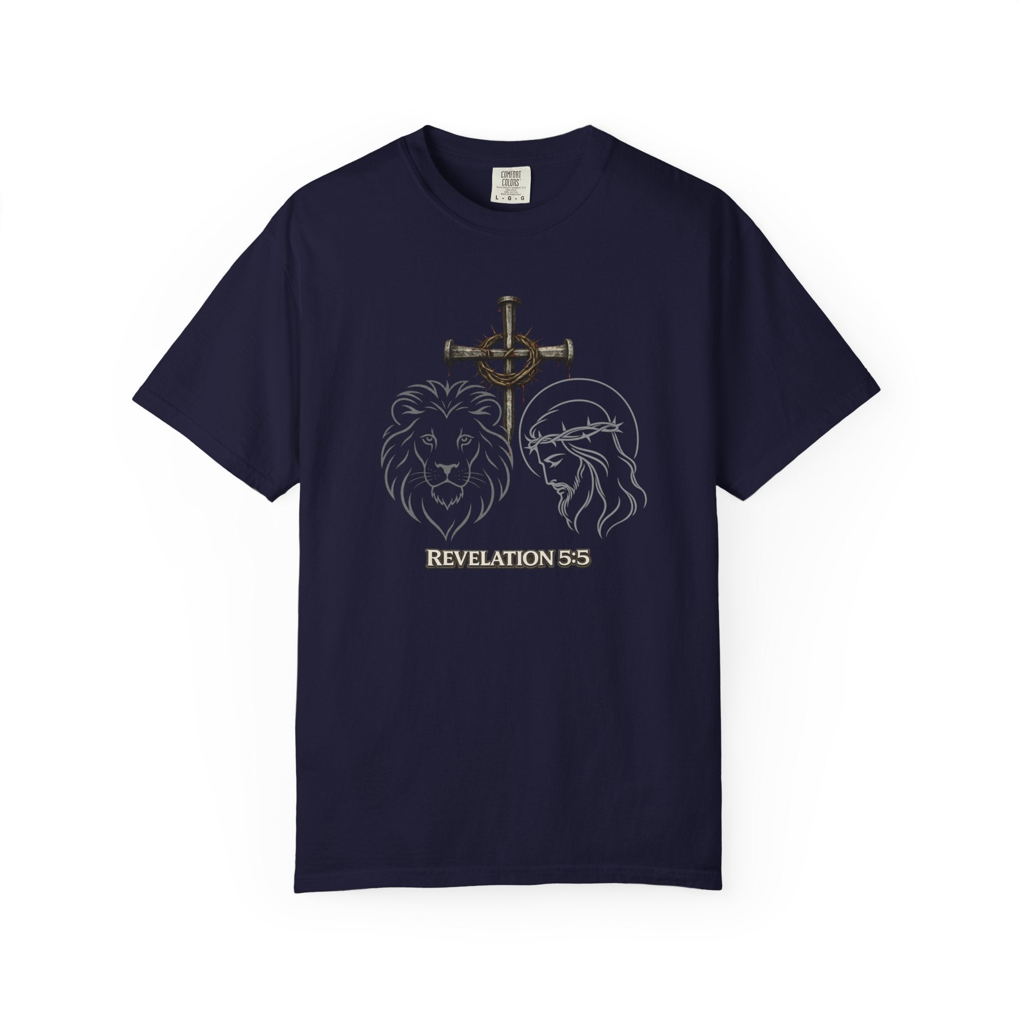 Christian Lion & Cross T-Shirt — 'Revelation 5' Faith Graphic Tee