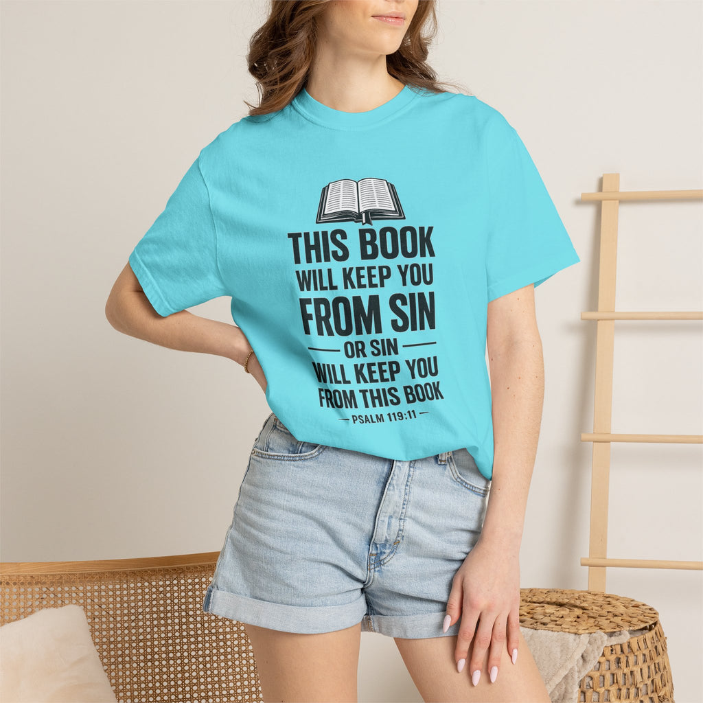 Religious T-Shirt — "This Book Will Keep You From Sin" Christian Bible Tee
