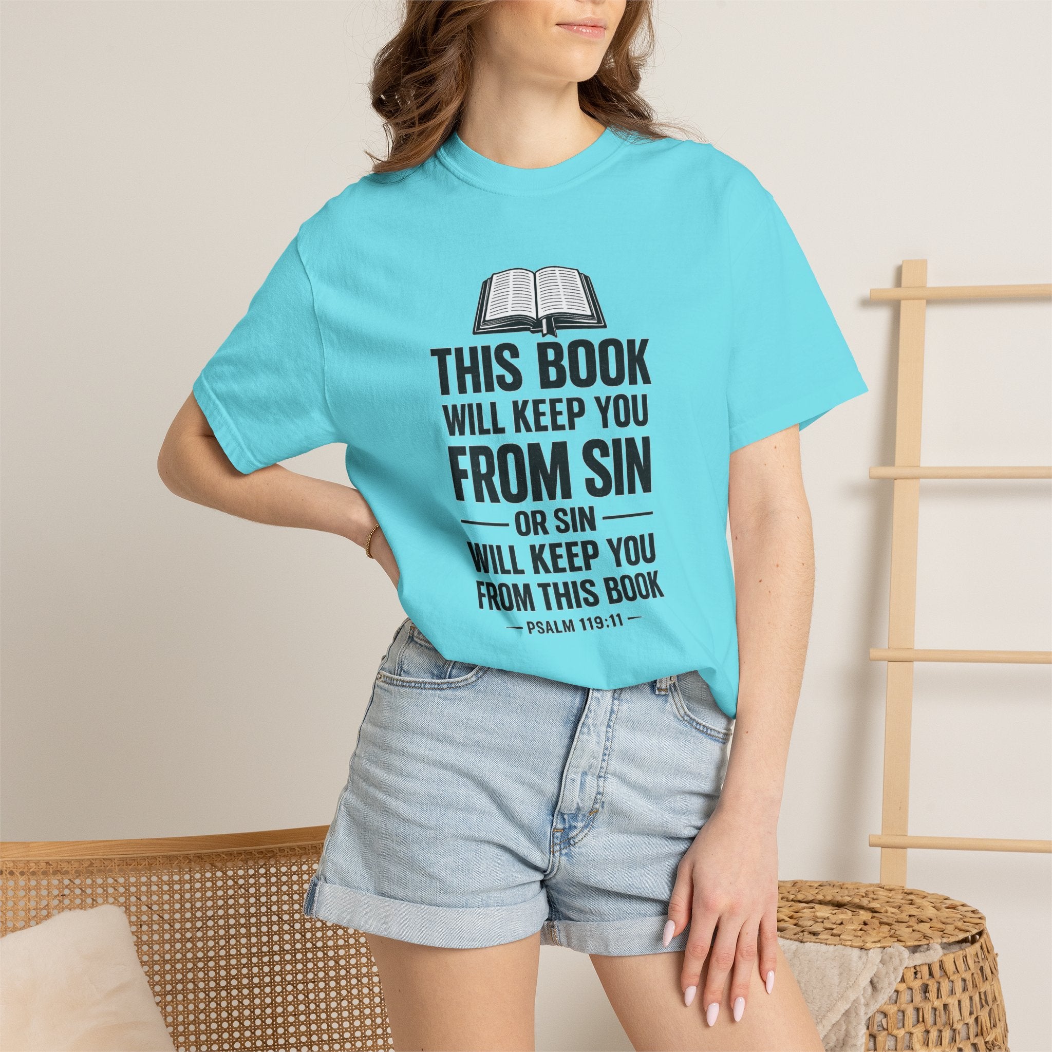 Religious T-Shirt — "This Book Will Keep You From Sin" Christian Bible Tee
