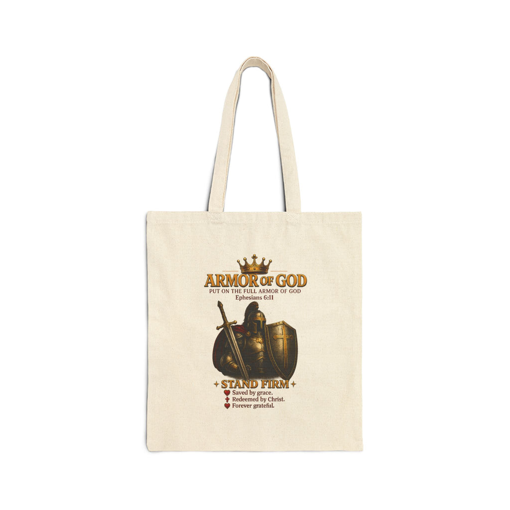 Armor of God Canvas Tote Bag — "Stand Firm" Christian Faith Grocery & Church Book Bag