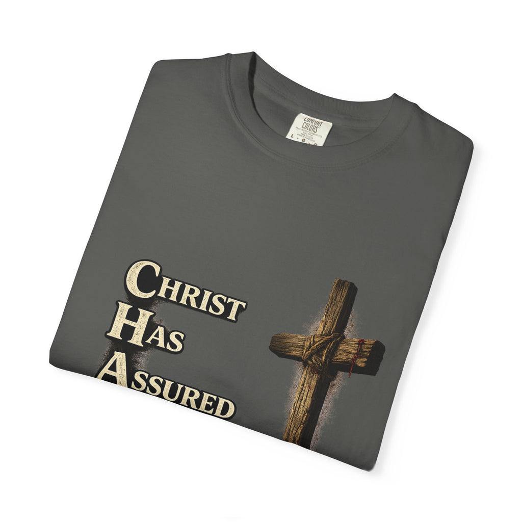 Christian Cross T‑Shirt — "CHAOS: Christ Has Assured Our Salvation" Faith Tee