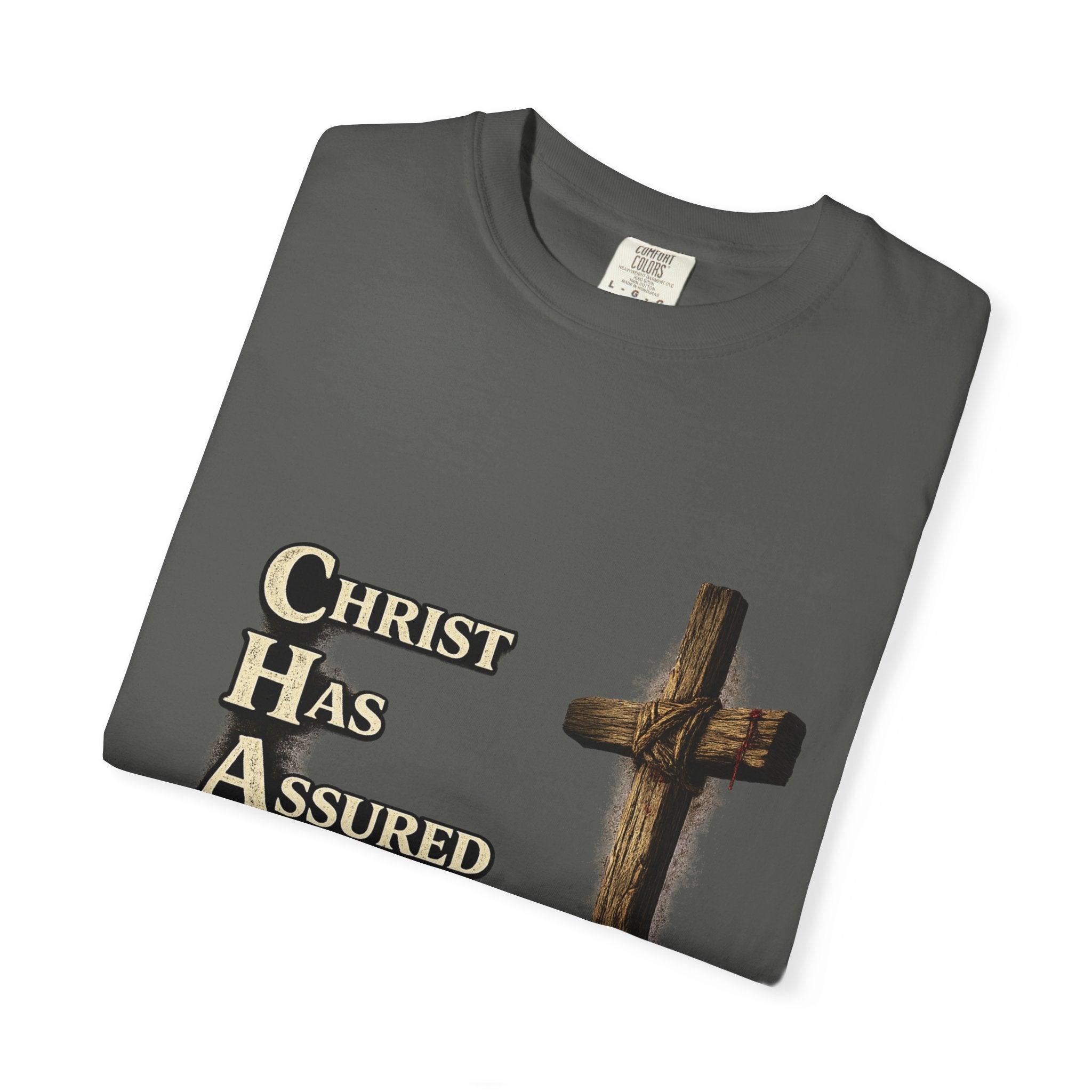 Christian Cross T‑Shirt — "CHAOS: Christ Has Assured Our Salvation" Faith Tee