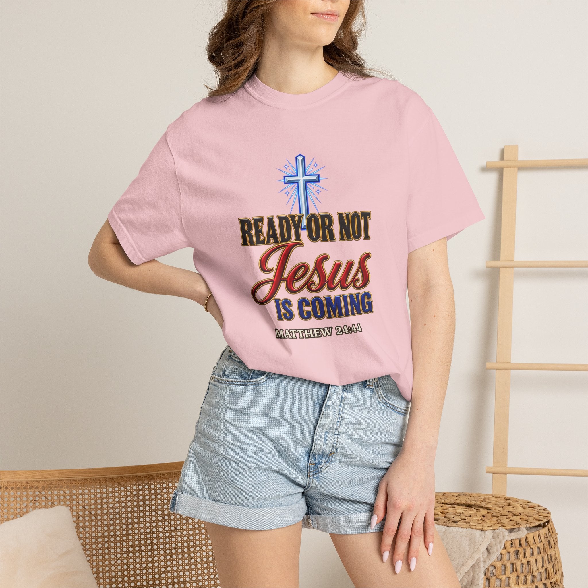 Christian T-Shirt — "Ready or Not Jesus Is Coming" Bible Verse Tee (Matthew 24:44)